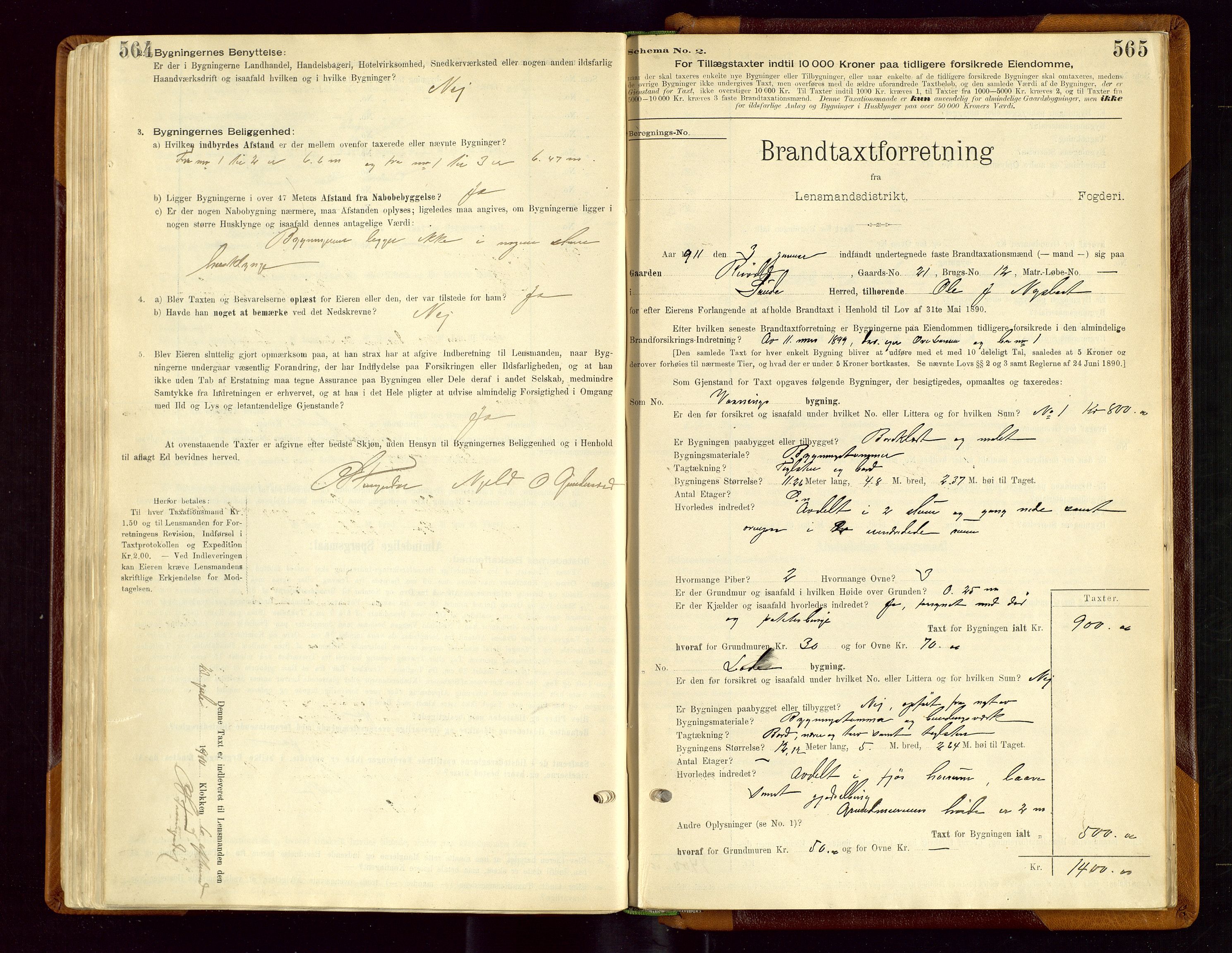 Sauda lensmannskontor, SAST/A-100177/Gob/L0001: Branntakstprotokoll - skjematakst, 1894-1914, s. 564-565