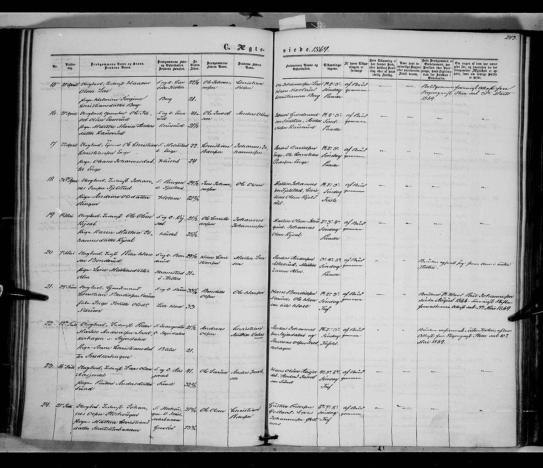 Vestre Toten prestekontor, AV/SAH-PREST-108/H/Ha/Haa/L0007: Ministerialbok nr. 7, 1862-1869, s. 243