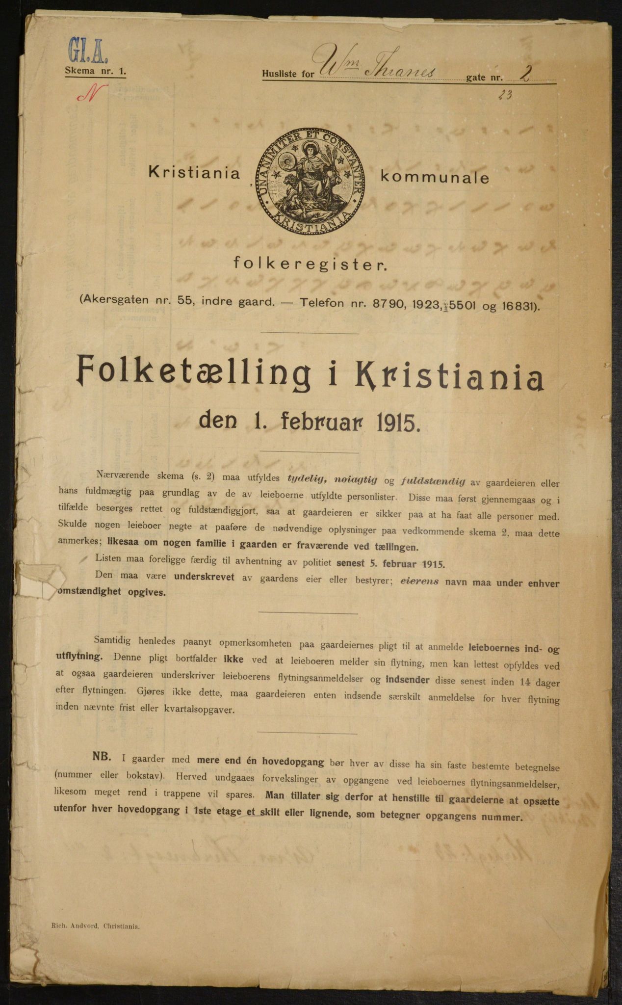 OBA, Kommunal folketelling 1.2.1915 for Kristiania, 1915, s. 126831