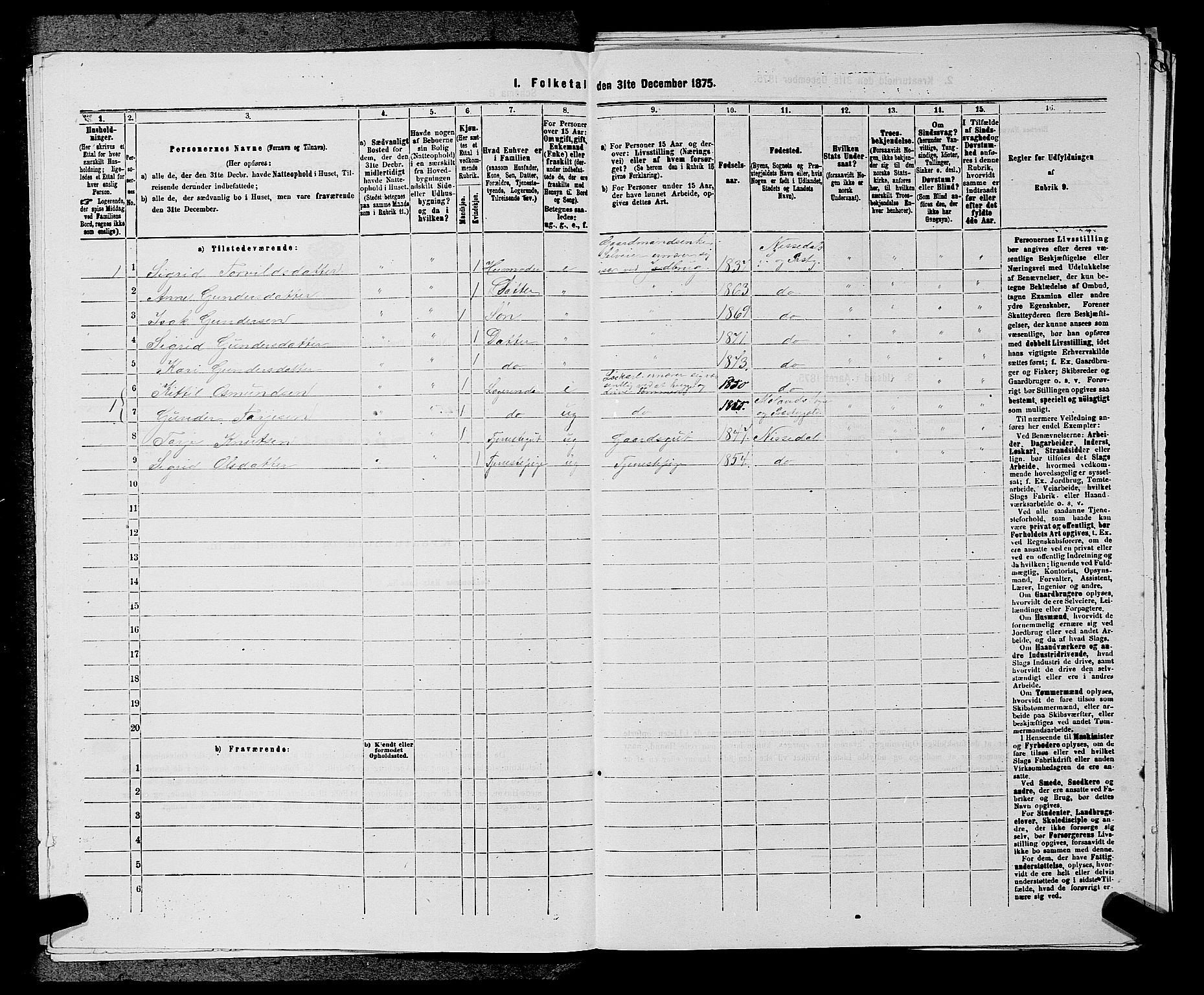 SAKO, Folketelling 1875 for 0830P Nissedal prestegjeld, 1875, s. 284