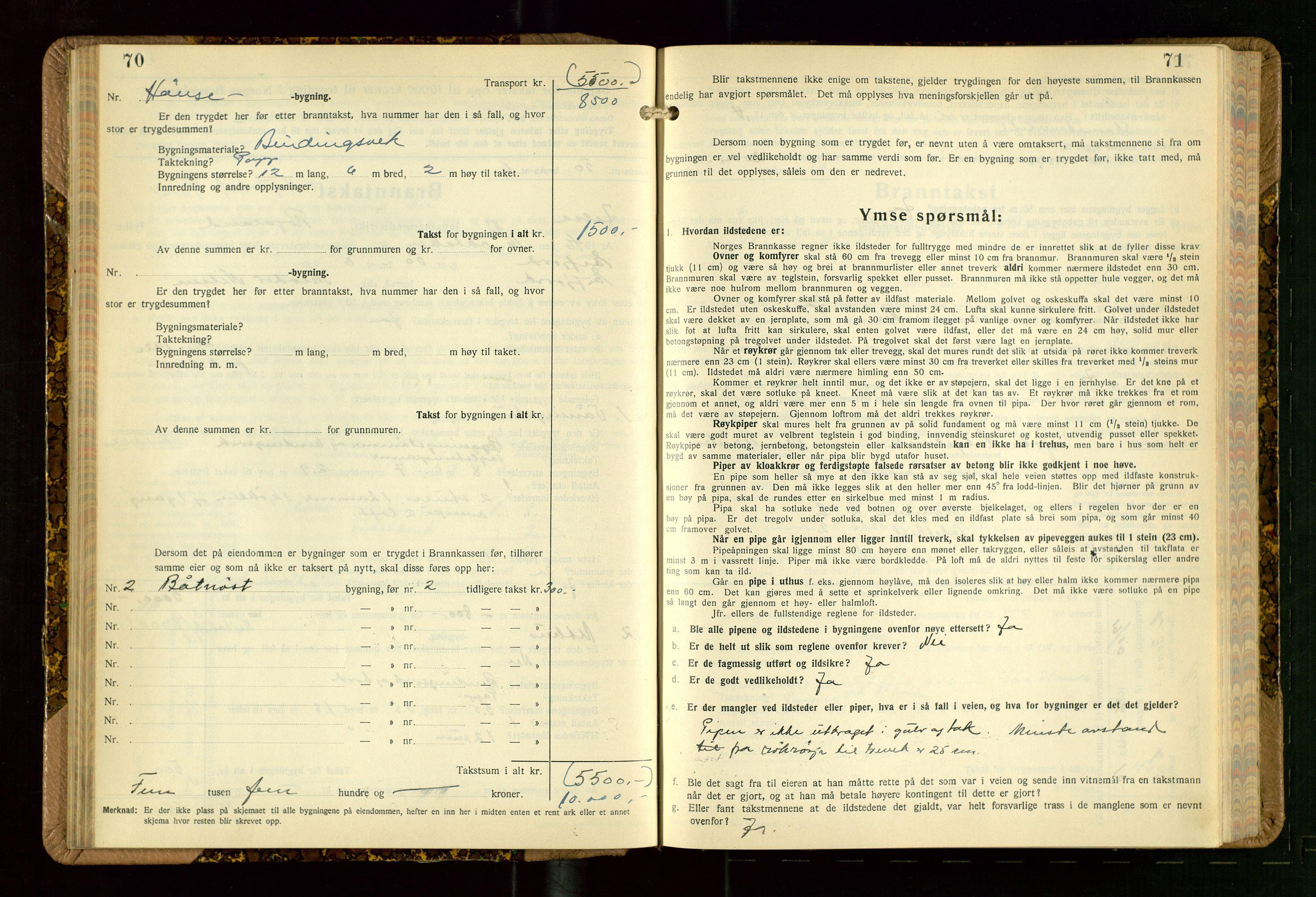 Jelsa lensmannskontor, SAST/A-100360/Gob/L0003: "Branntakstprotokoll", 1942-1955, s. 70-71