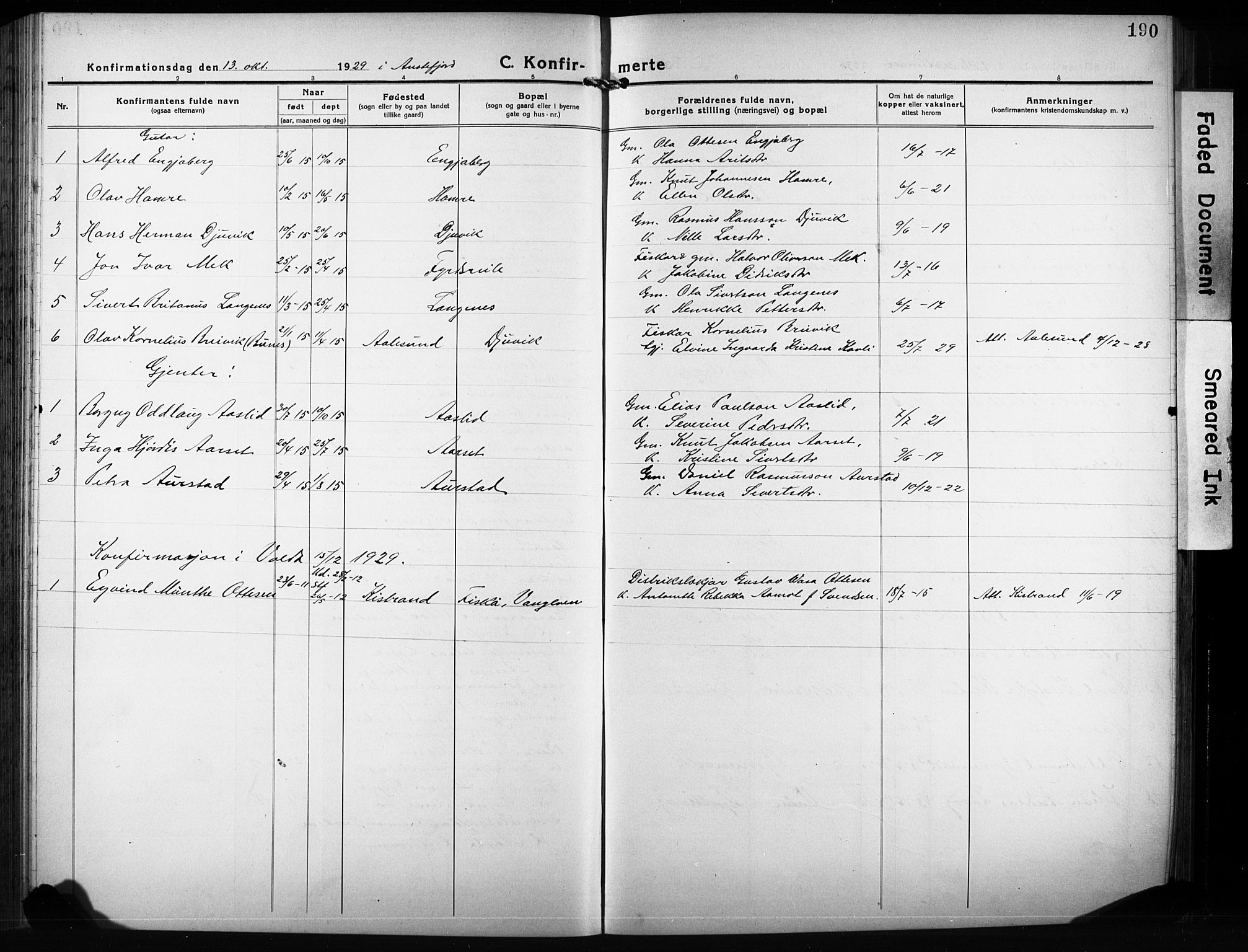 Ministerialprotokoller, klokkerbøker og fødselsregistre - Møre og Romsdal, AV/SAT-A-1454/511/L0160: Klokkerbok nr. 511C06, 1920-1932, s. 190