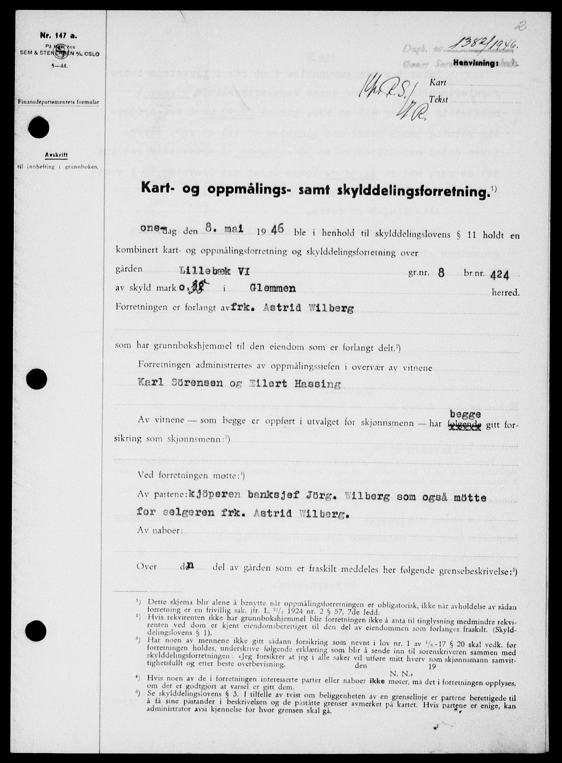 Onsøy sorenskriveri, SAO/A-10474/G/Ga/Gab/L0016: Pantebok nr. II A-16, 1946-1946, Dagboknr: 1382/1946
