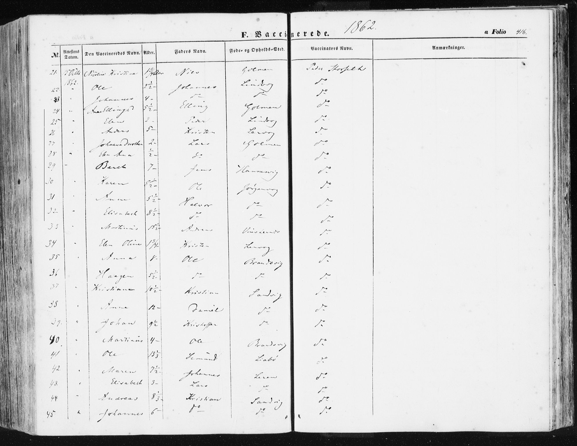 Ministerialprotokoller, klokkerbøker og fødselsregistre - Møre og Romsdal, AV/SAT-A-1454/581/L0937: Ministerialbok nr. 581A05, 1853-1872, s. 416