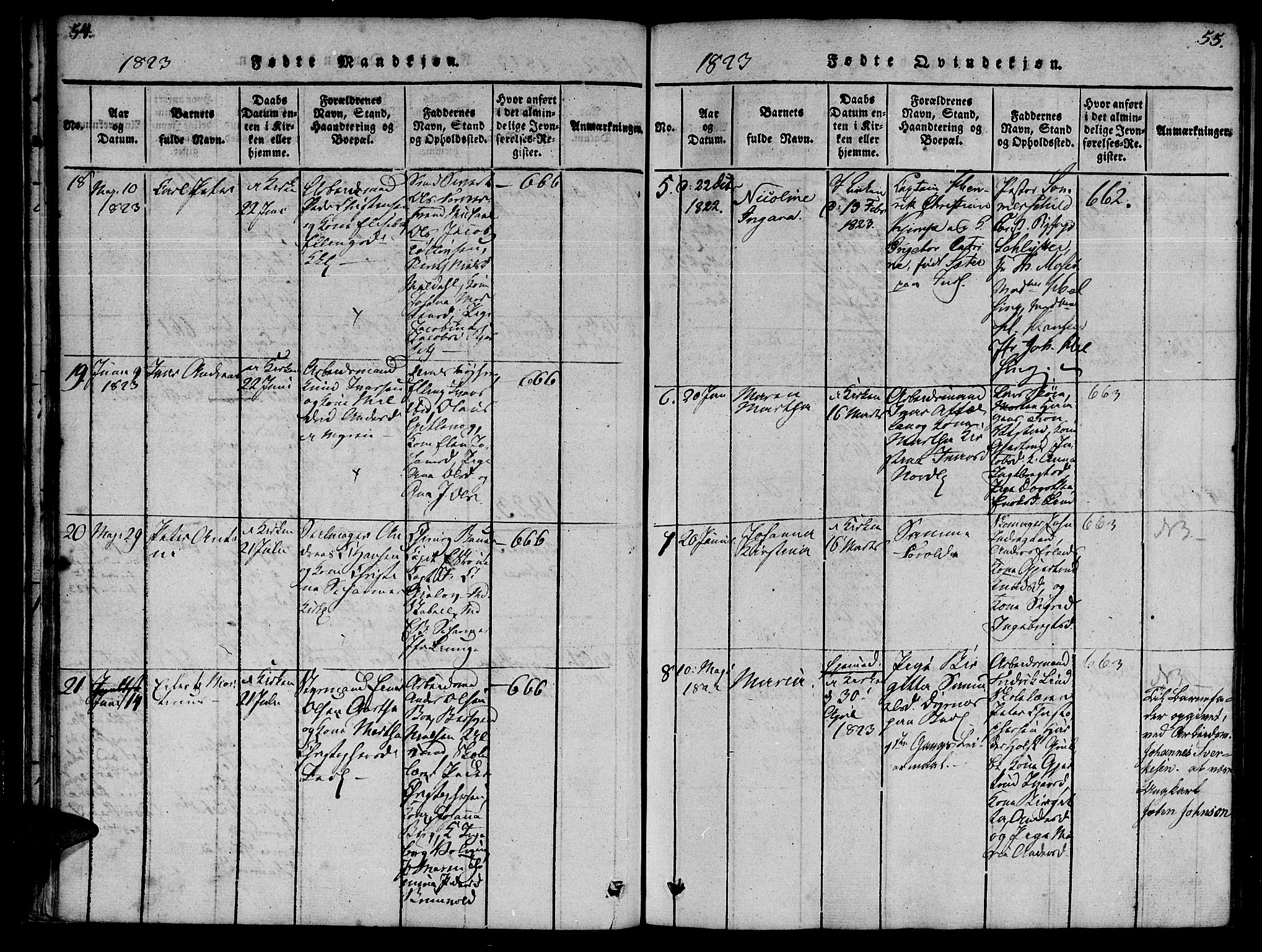 Ministerialprotokoller, klokkerbøker og fødselsregistre - Møre og Romsdal, AV/SAT-A-1454/572/L0842: Ministerialbok nr. 572A05, 1819-1832, s. 54-55