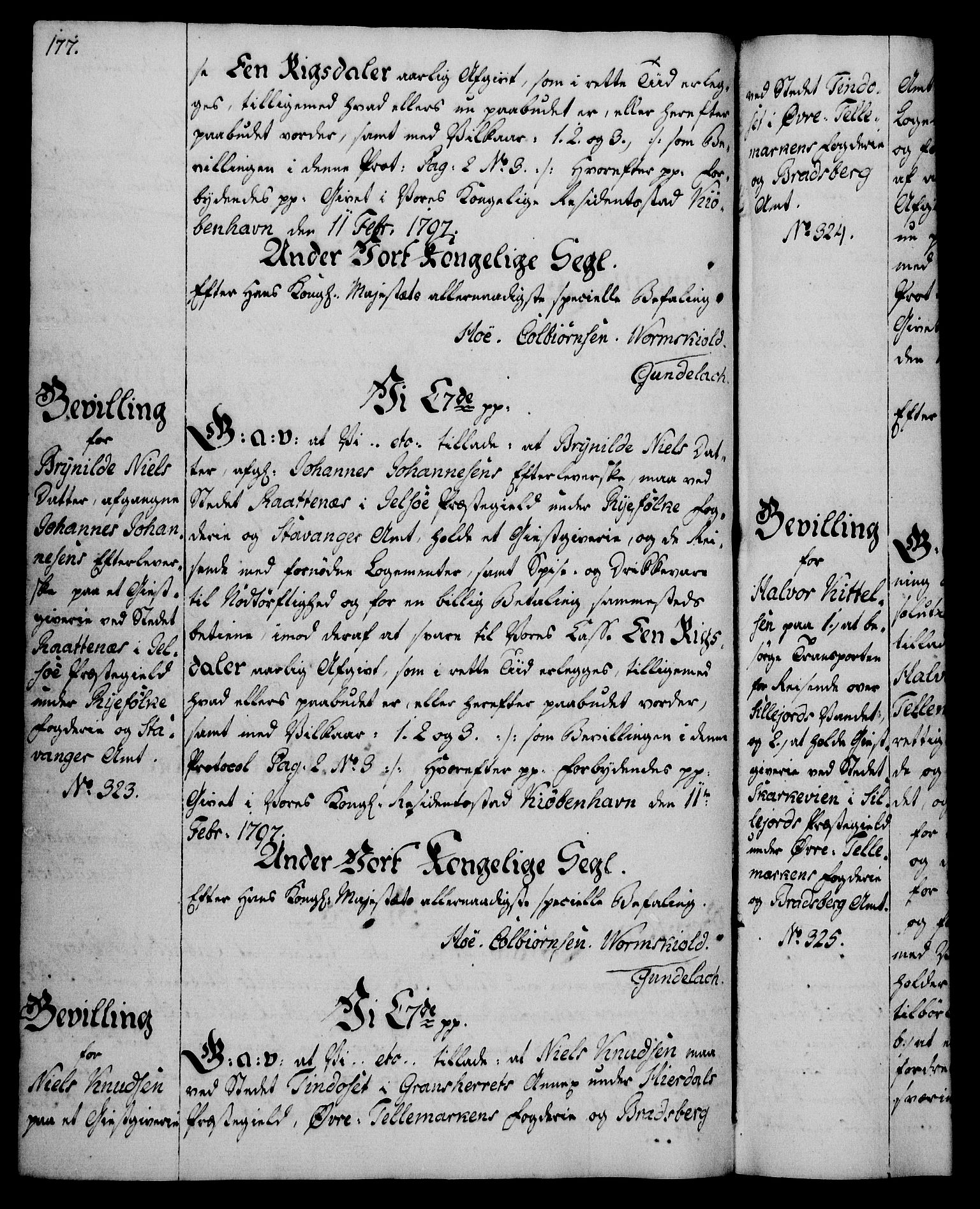 Rentekammeret, Kammerkanselliet, AV/RA-EA-3111/G/Gg/Gga/L0016: Norsk ekspedisjonsprotokoll med register (merket RK 53.16), 1794-1800, s. 177