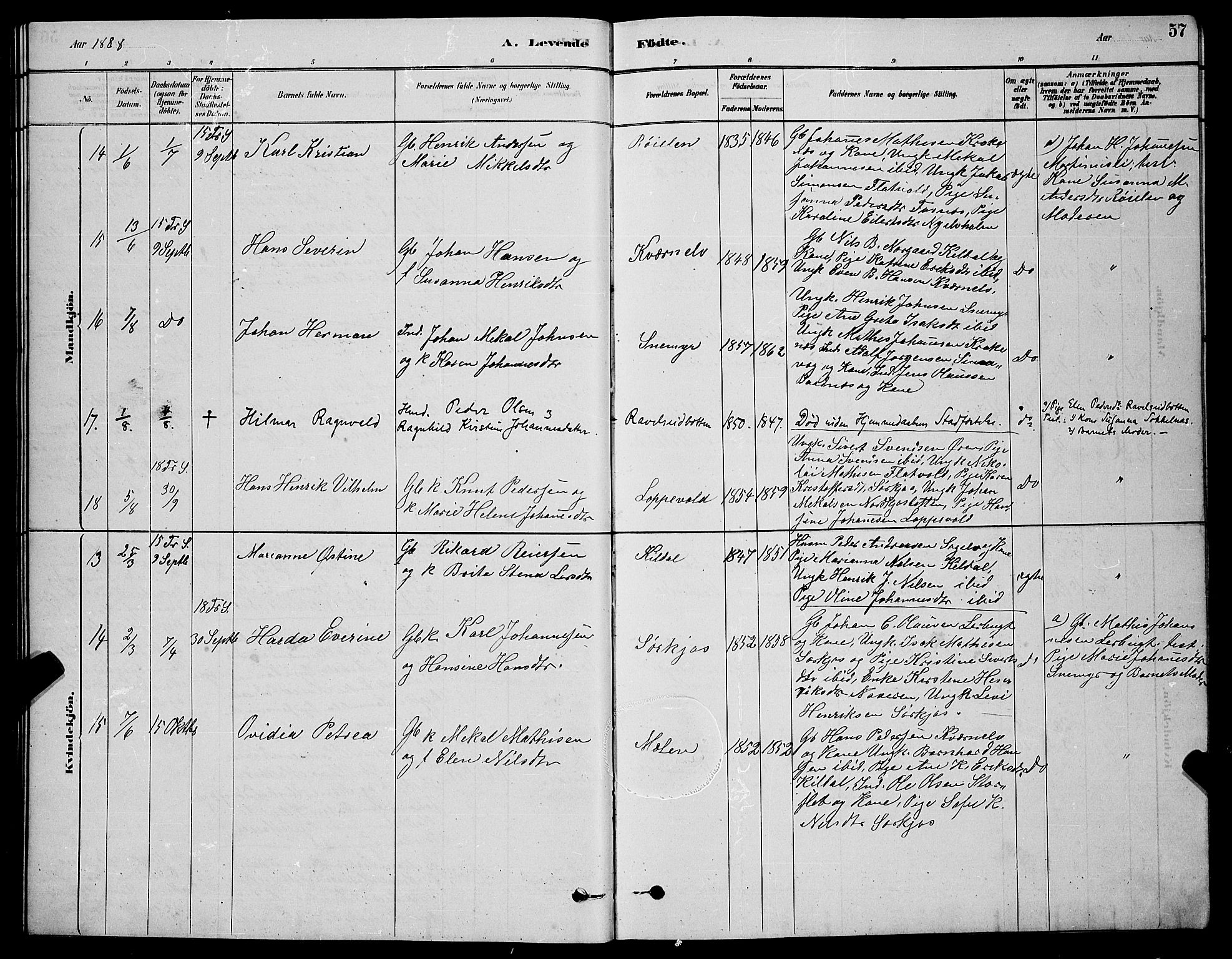 Skjervøy sokneprestkontor, AV/SATØ-S-1300/H/Ha/Hab/L0020klokker: Klokkerbok nr. 20, 1878-1892, s. 57