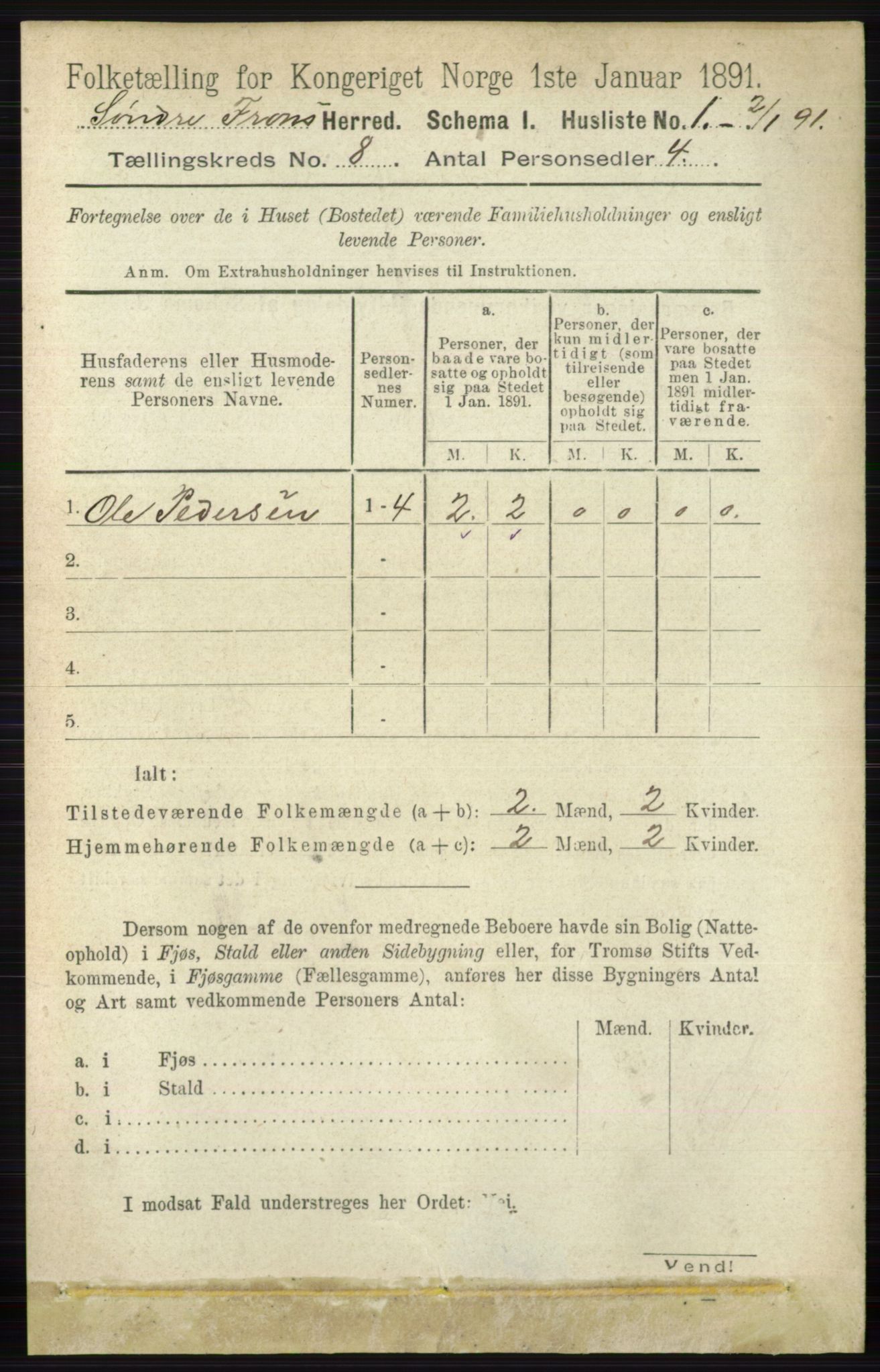 RA, Folketelling 1891 for 0519 Sør-Fron herred, 1891, s. 3708