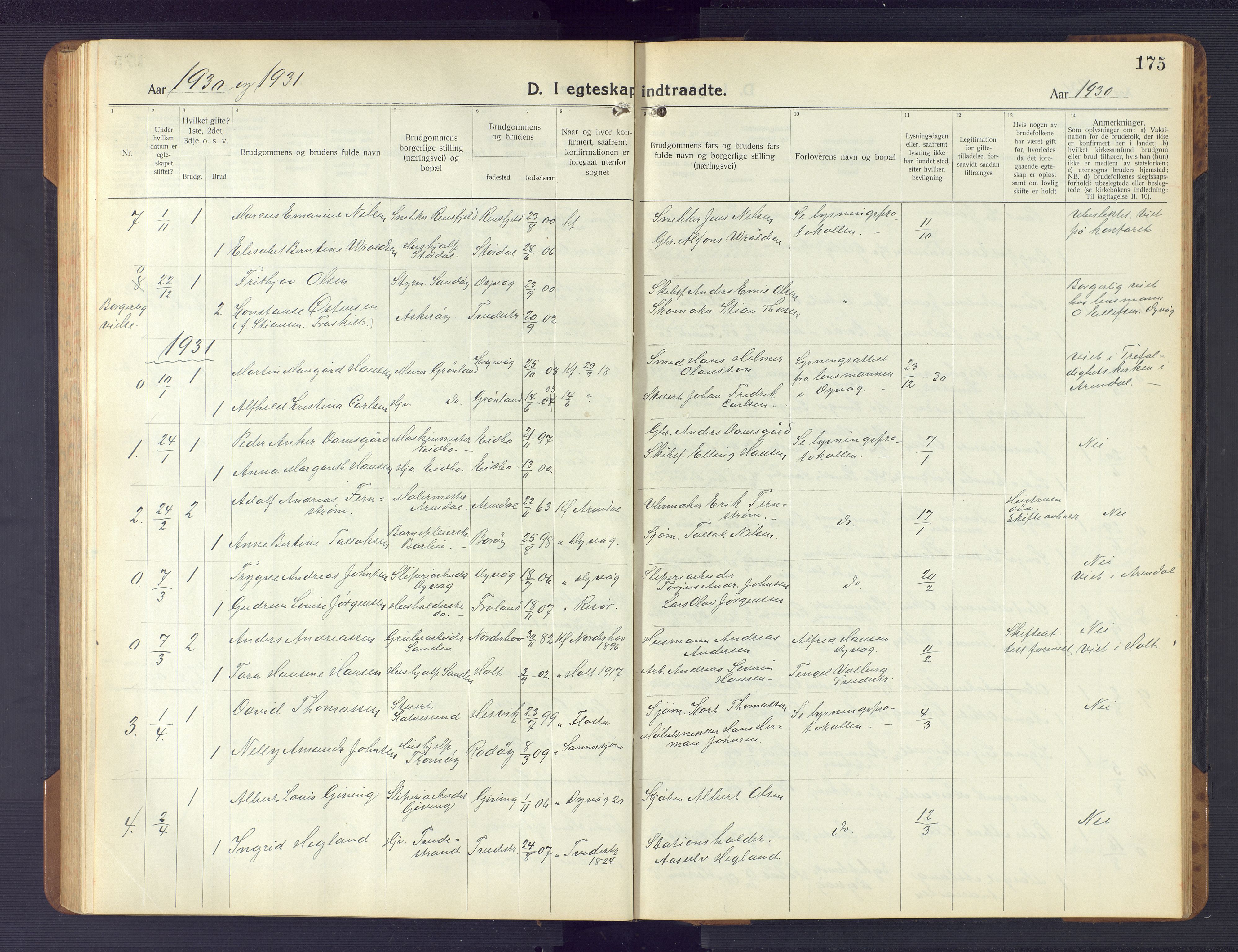 Dypvåg sokneprestkontor, SAK/1111-0007/F/Fb/Fba/L0015: Klokkerbok nr. B 15, 1922-1949, s. 175