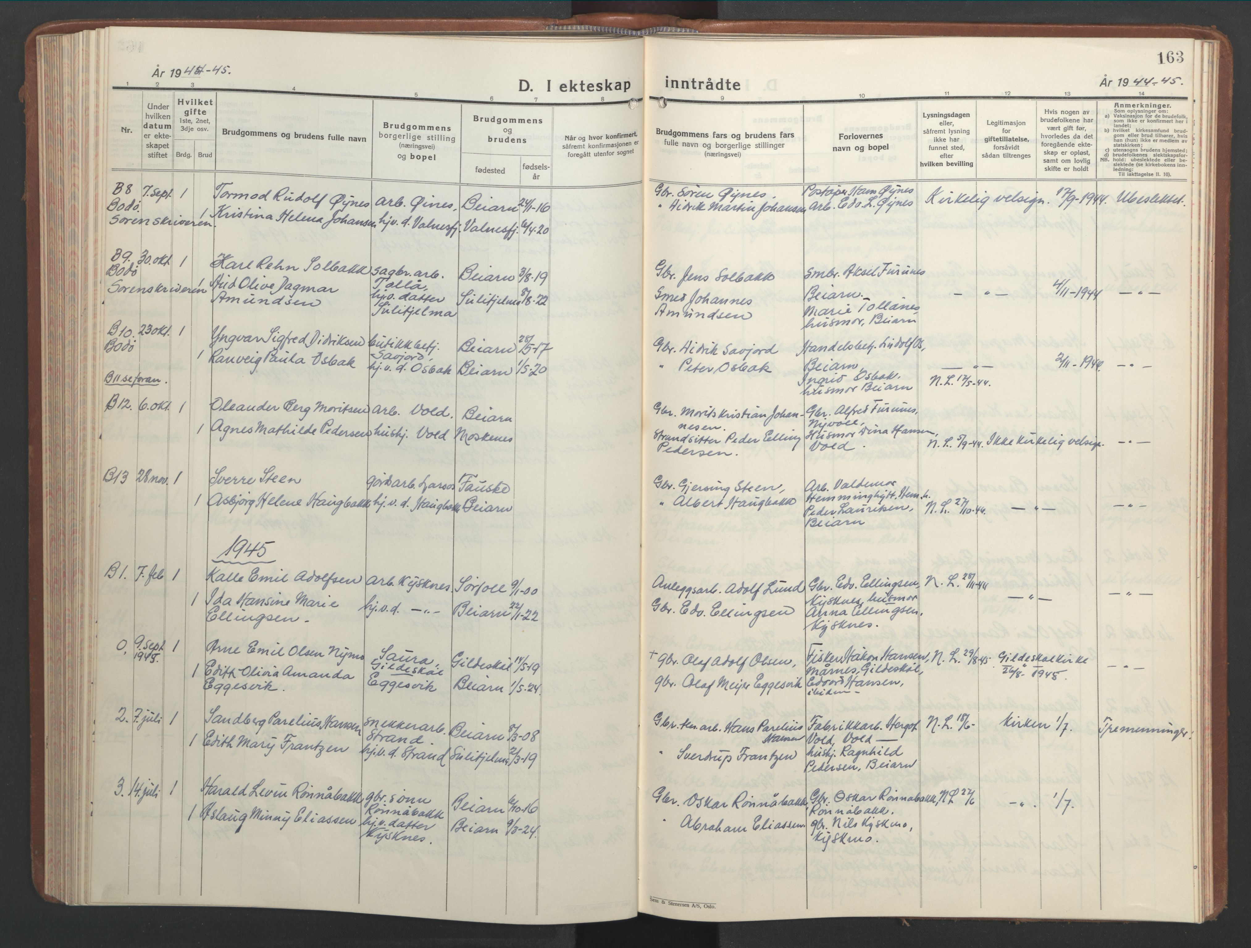 Ministerialprotokoller, klokkerbøker og fødselsregistre - Nordland, SAT/A-1459/846/L0657: Klokkerbok nr. 846C07, 1936-1952, s. 163