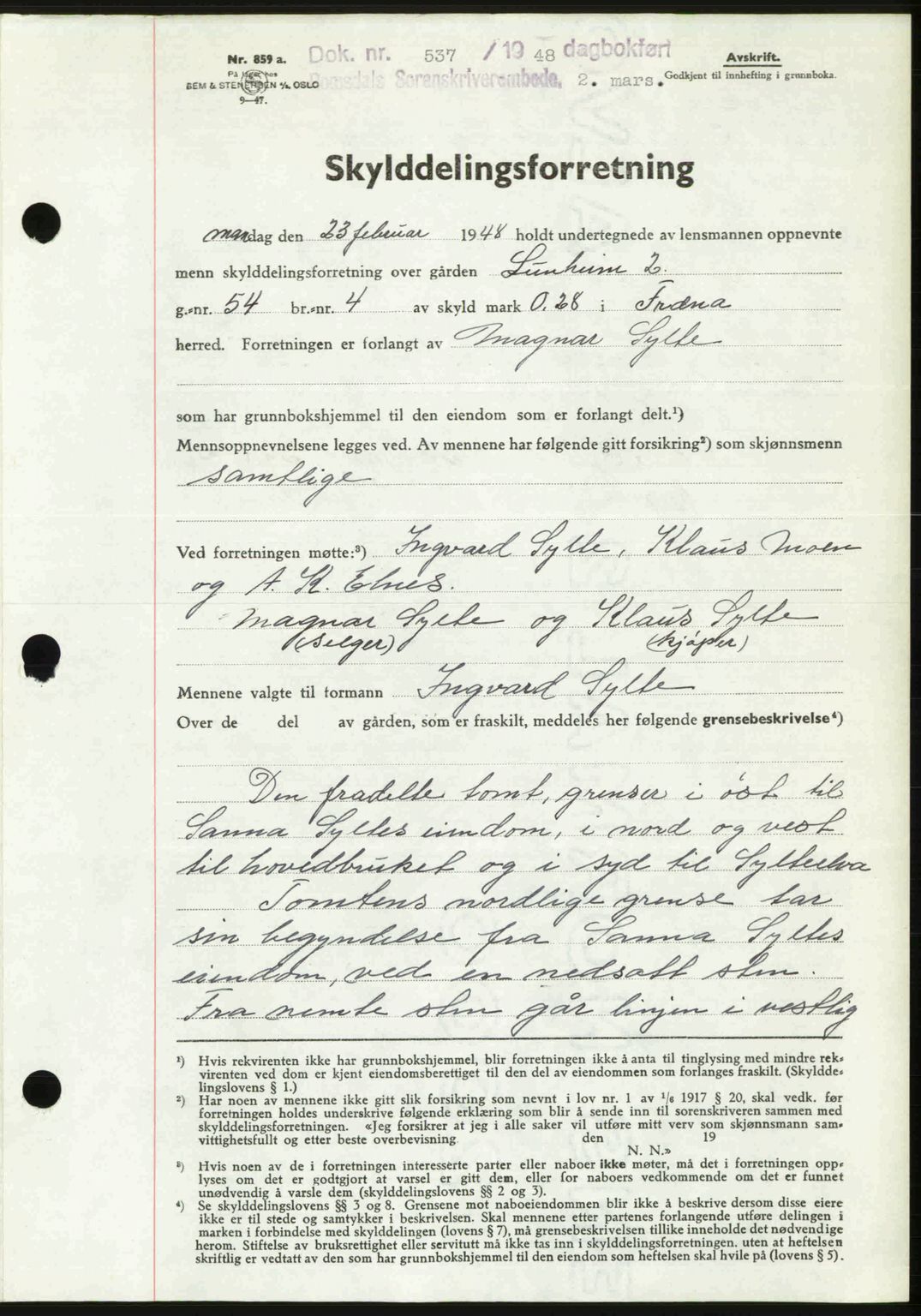 Romsdal sorenskriveri, SAT/A-4149/1/2/2C: Pantebok nr. A25, 1948-1948, Dagboknr: 537/1948