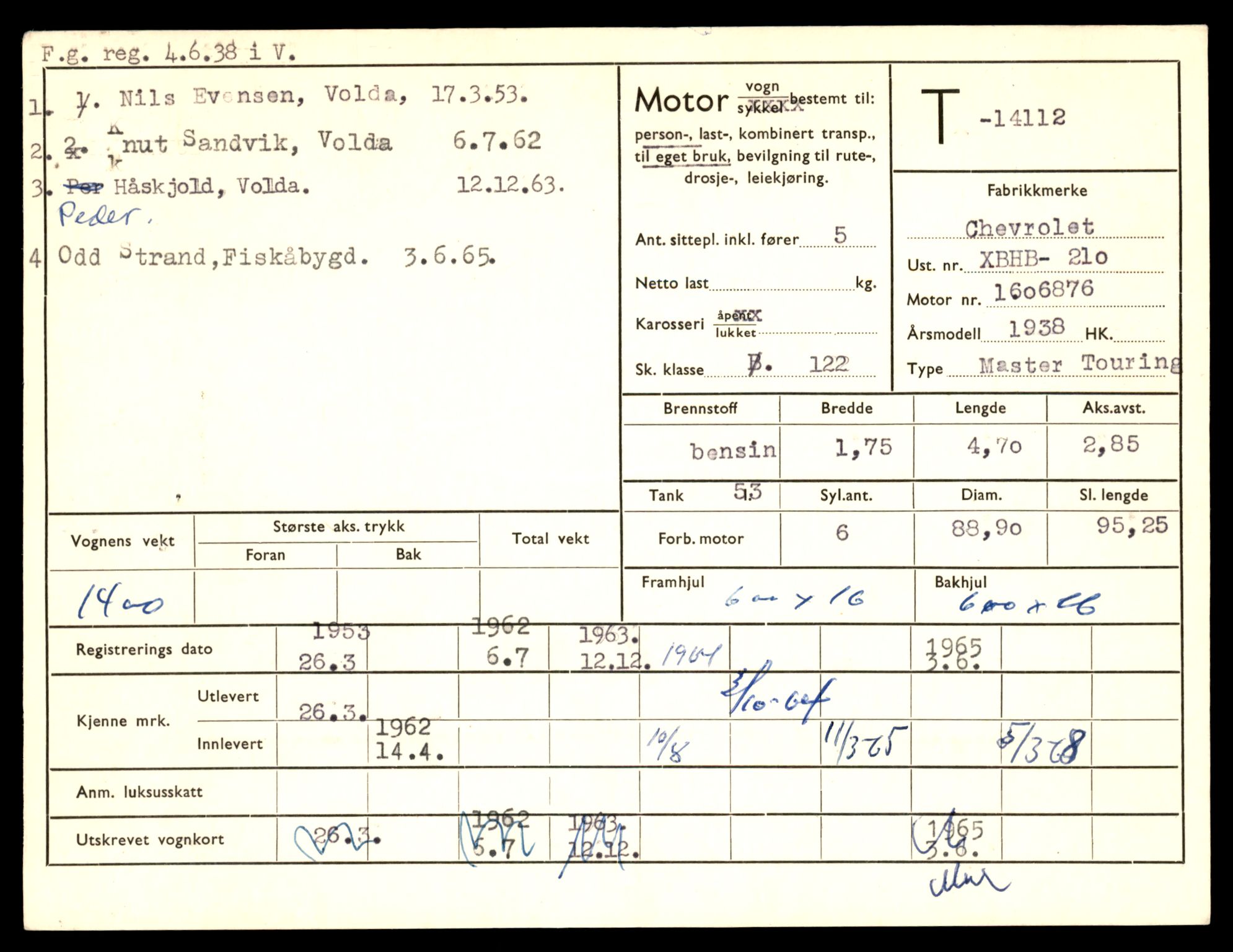 Møre og Romsdal vegkontor - Ålesund trafikkstasjon, AV/SAT-A-4099/F/Fe/L0043: Registreringskort for kjøretøy T 14080 - T 14204, 1927-1998, s. 895
