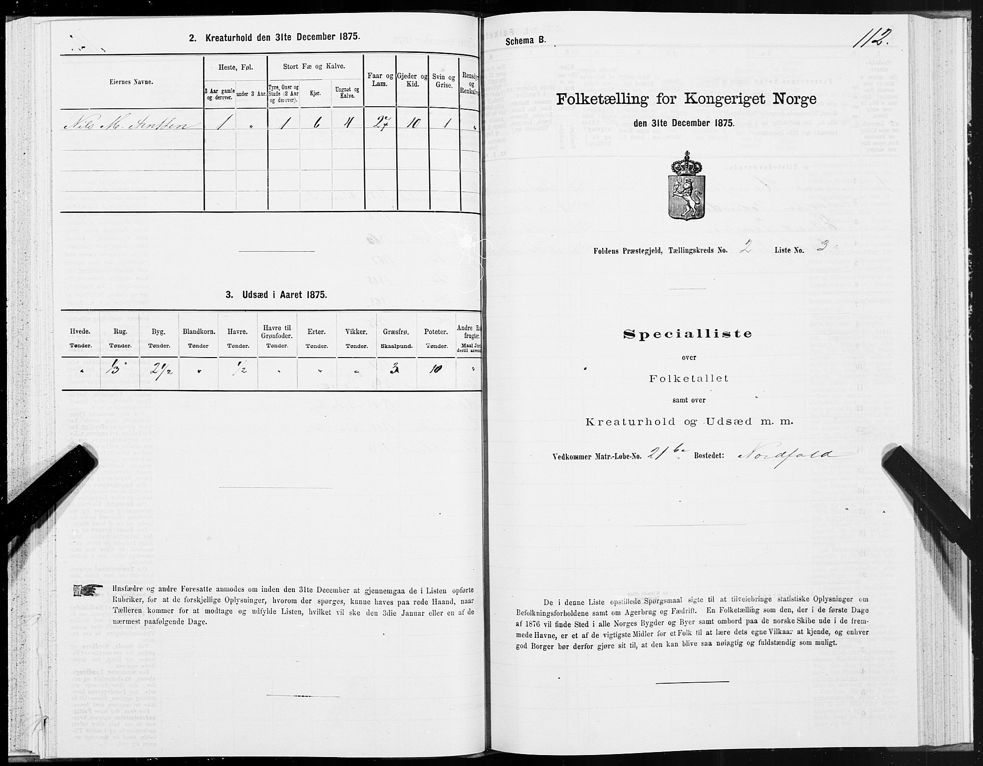 SAT, Folketelling 1875 for 1845P Folda prestegjeld, 1875, s. 1112