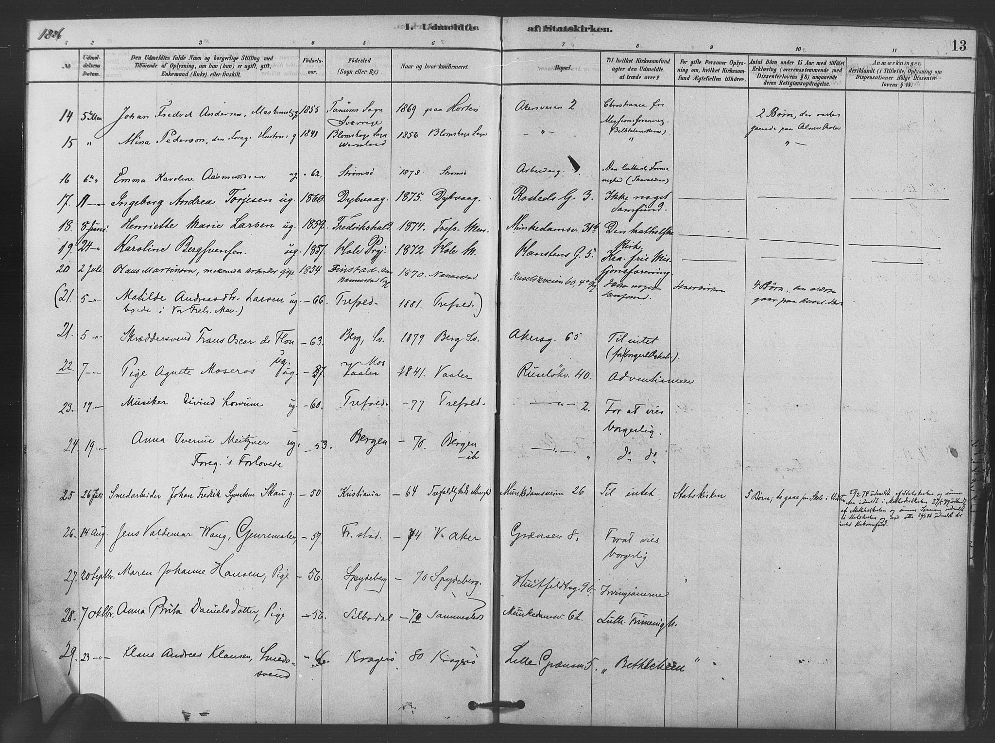 Trefoldighet prestekontor Kirkebøker, AV/SAO-A-10882/F/Ff/L0001: Ministerialbok nr. VI 1, 1878-1890, s. 13