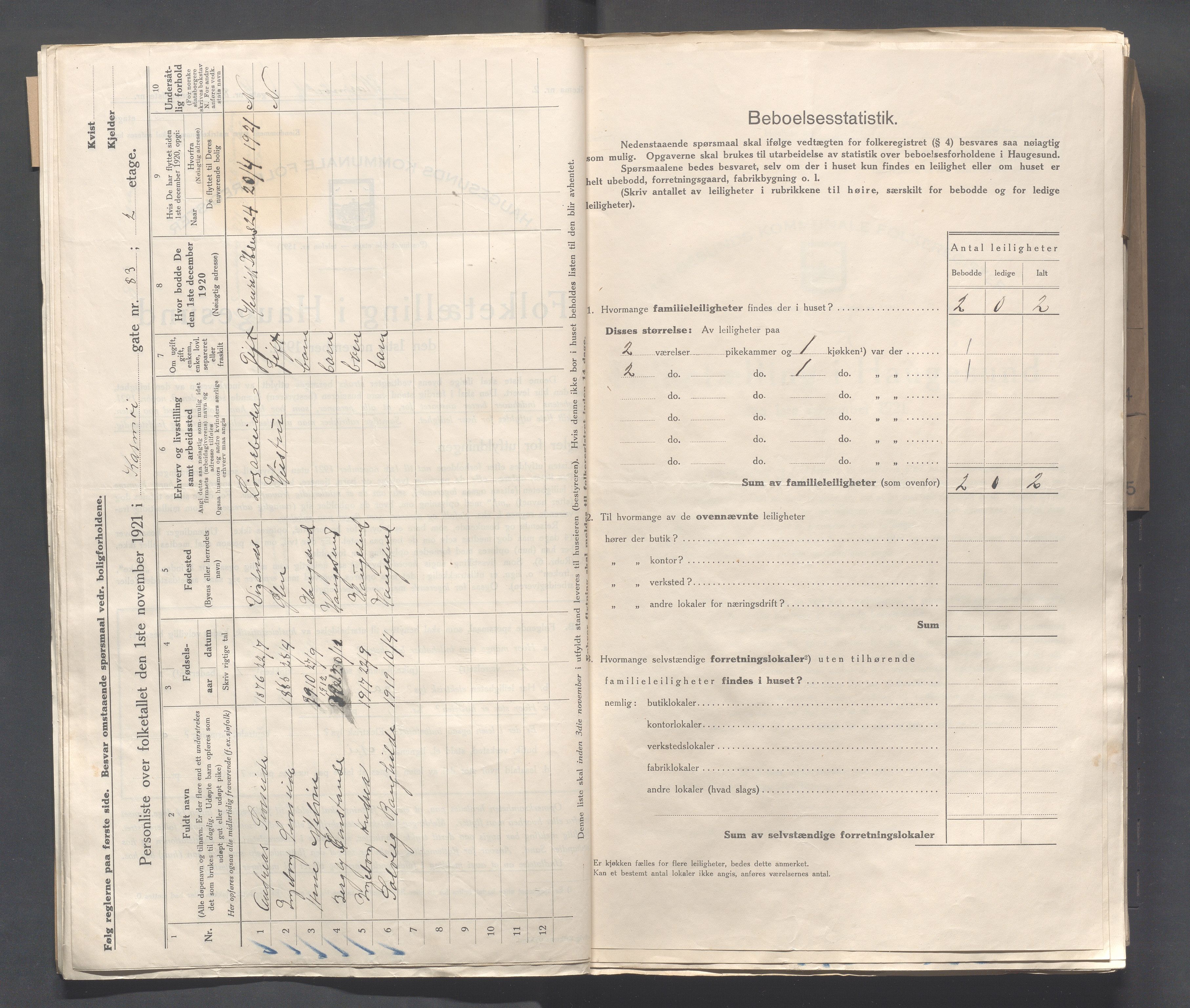 IKAR, Kommunal folketelling 1.11.1921 for Haugesund, 1921, s. 2646