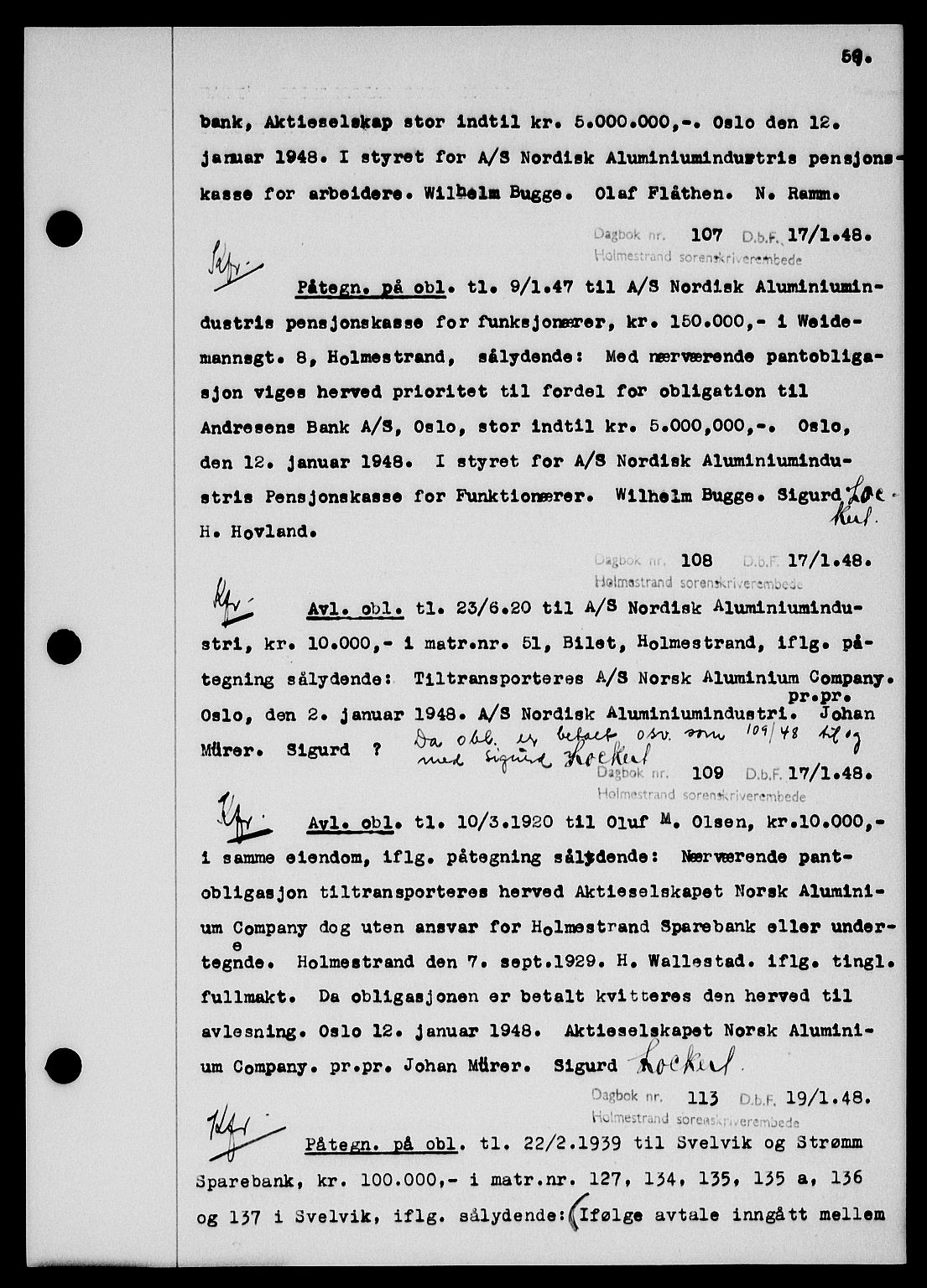 Holmestrand sorenskriveri, SAKO/A-67/G/Ga/Gab/L0058: Pantebok nr. B-58, 1947-1948, s. 59, Dagboknr: 107/1948