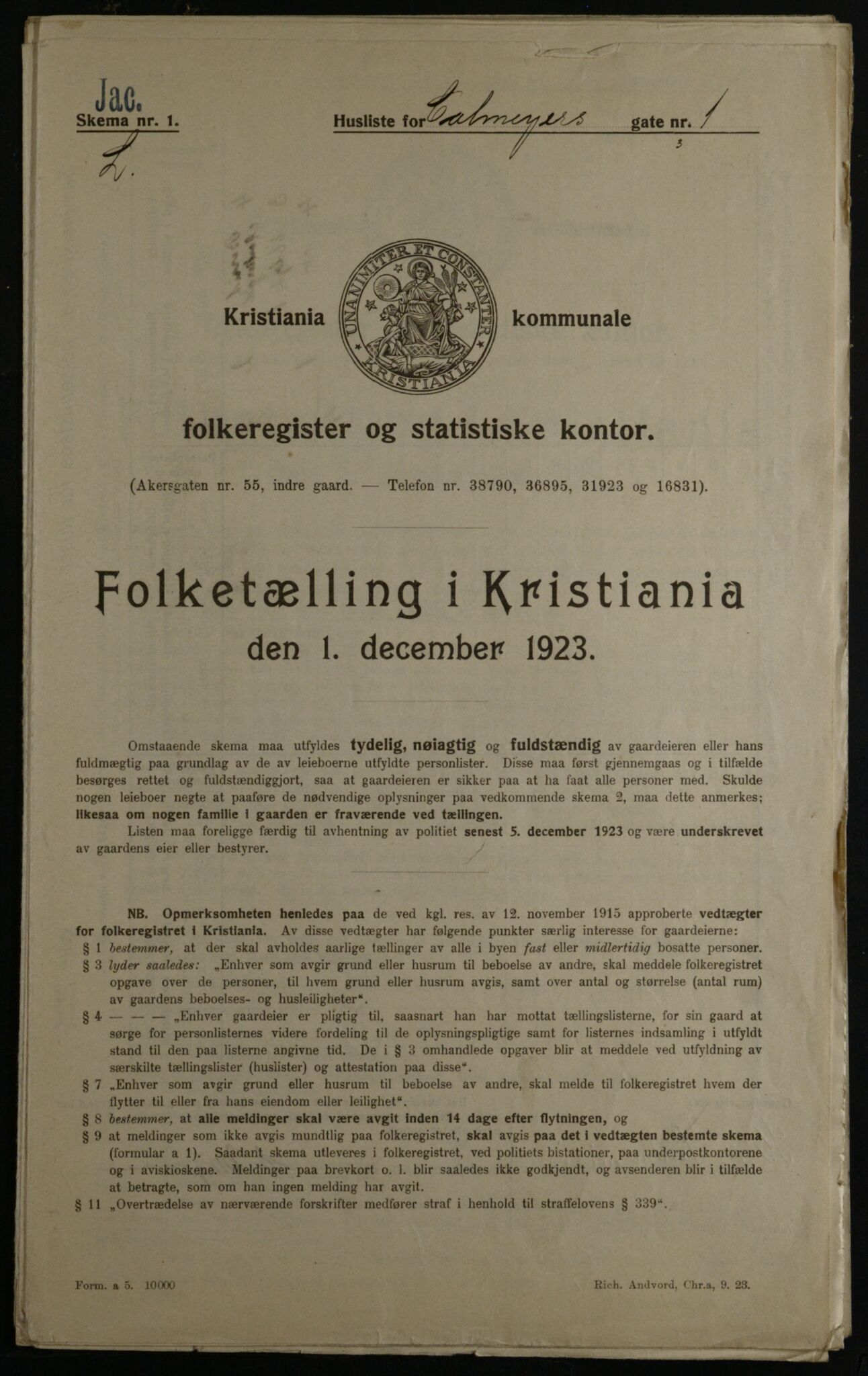 OBA, Kommunal folketelling 1.12.1923 for Kristiania, 1923, s. 12591