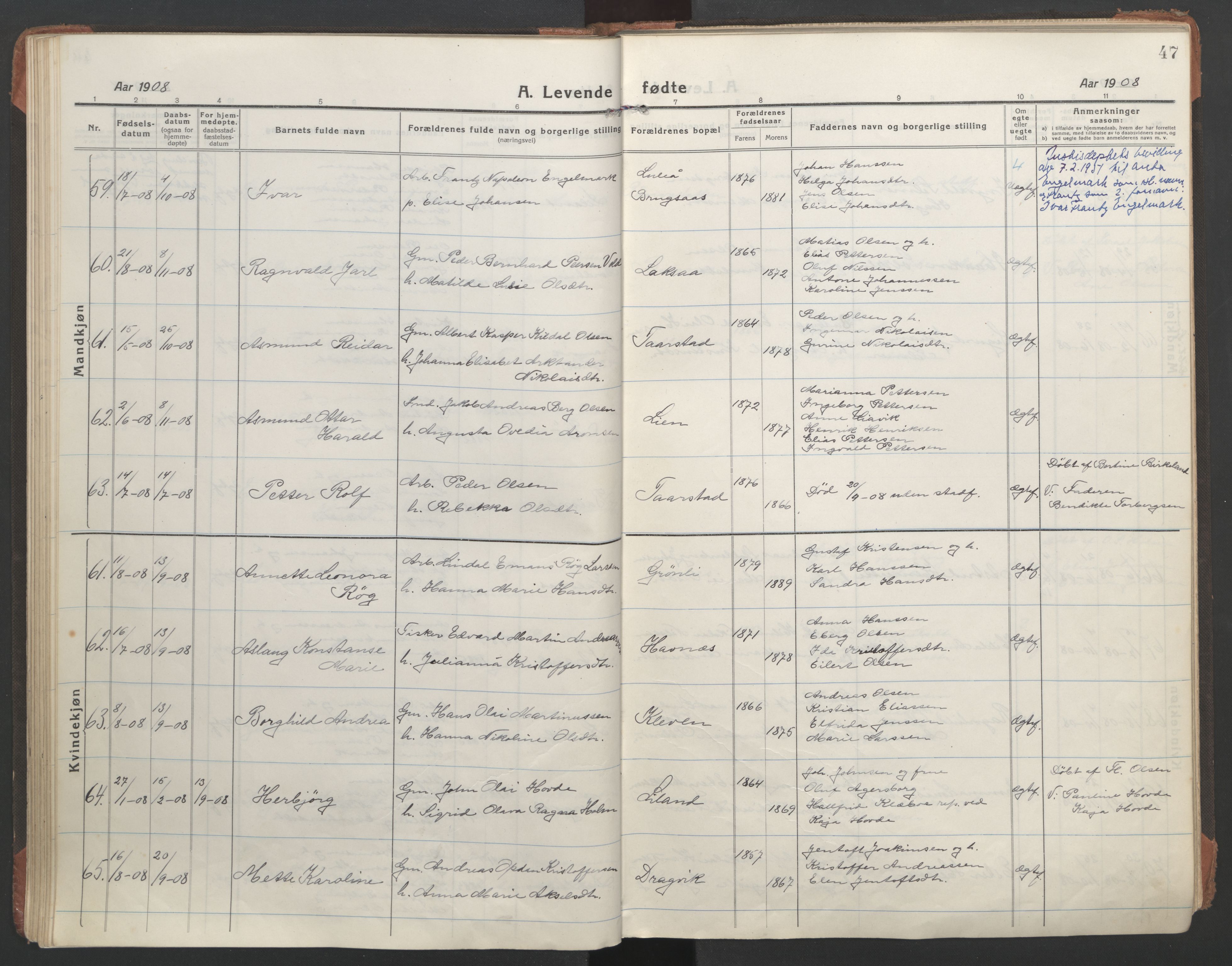 Ministerialprotokoller, klokkerbøker og fødselsregistre - Nordland, AV/SAT-A-1459/863/L0900: Ministerialbok nr. 863A12, 1906-1915, s. 47