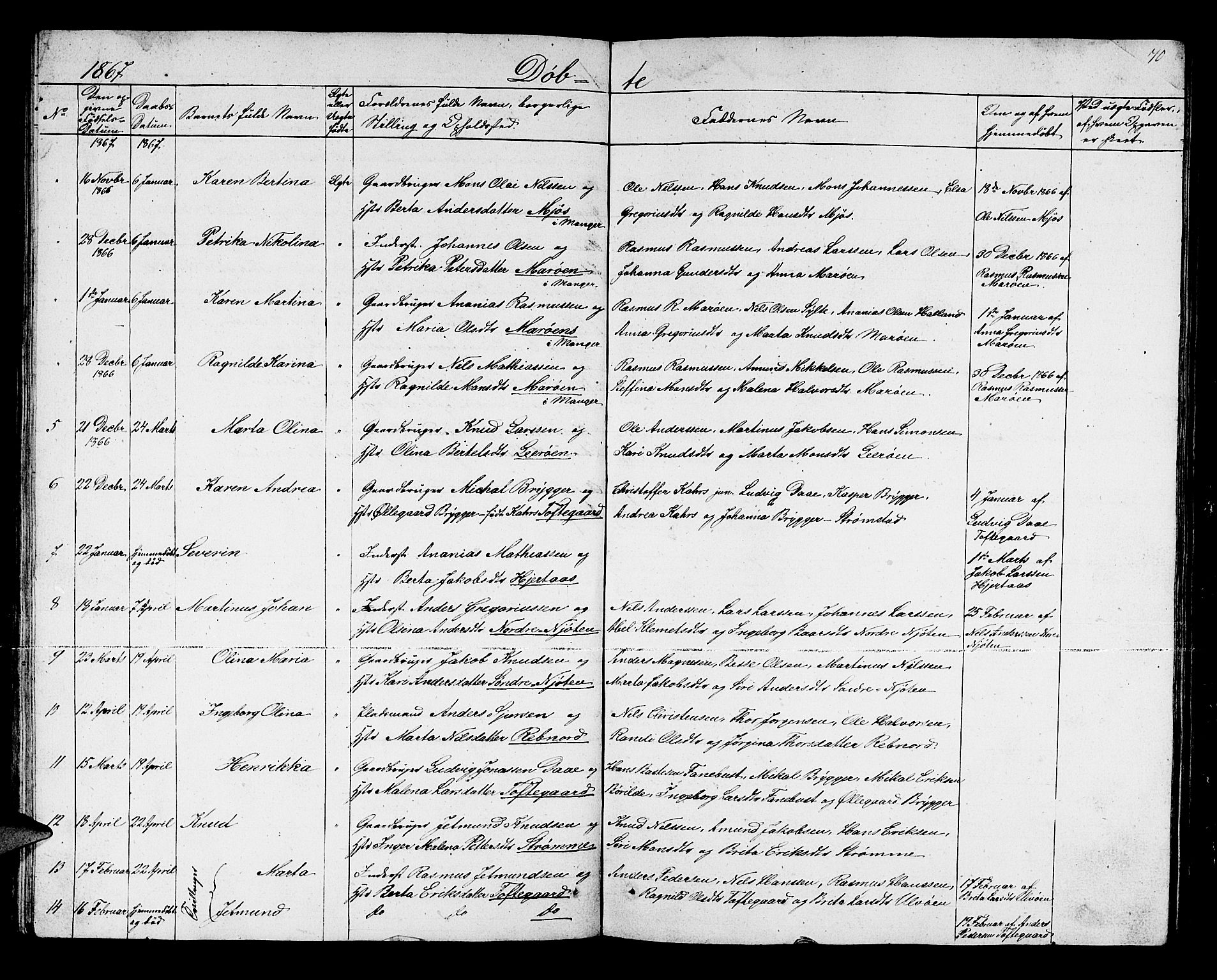 Lindås Sokneprestembete, AV/SAB-A-76701/H/Hab/Habc/L0001: Klokkerbok nr. C 1, 1853-1867, s. 70