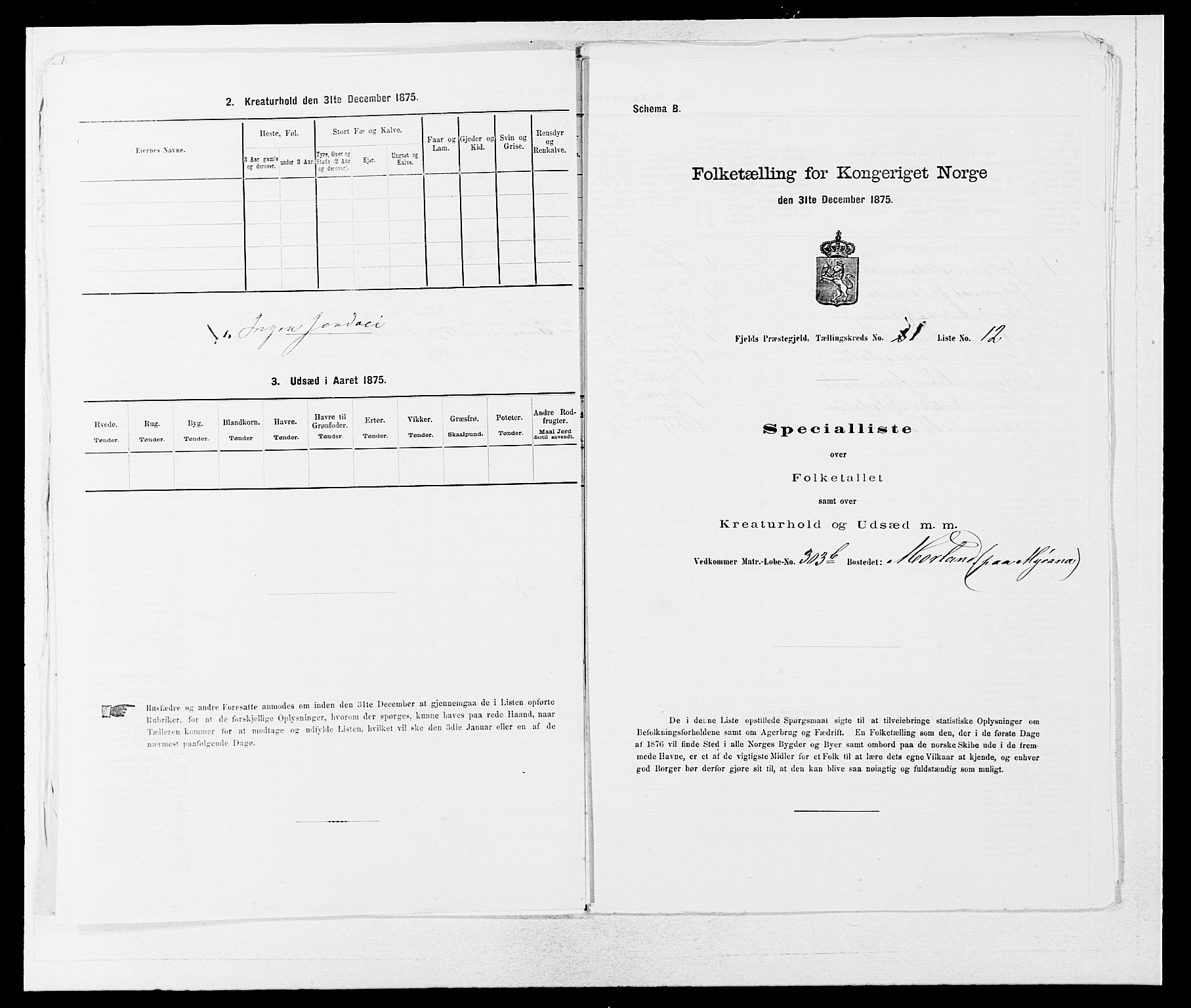 SAB, Folketelling 1875 for 1246P Fjell prestegjeld, 1875, s. 43