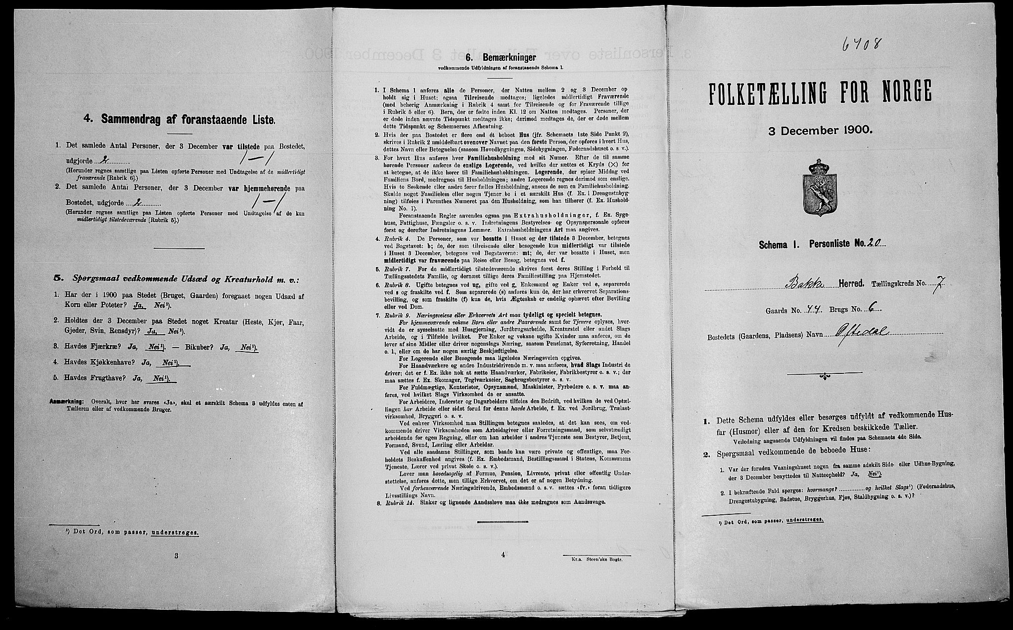 SAK, Folketelling 1900 for 1045 Bakke herred, 1900, s. 390