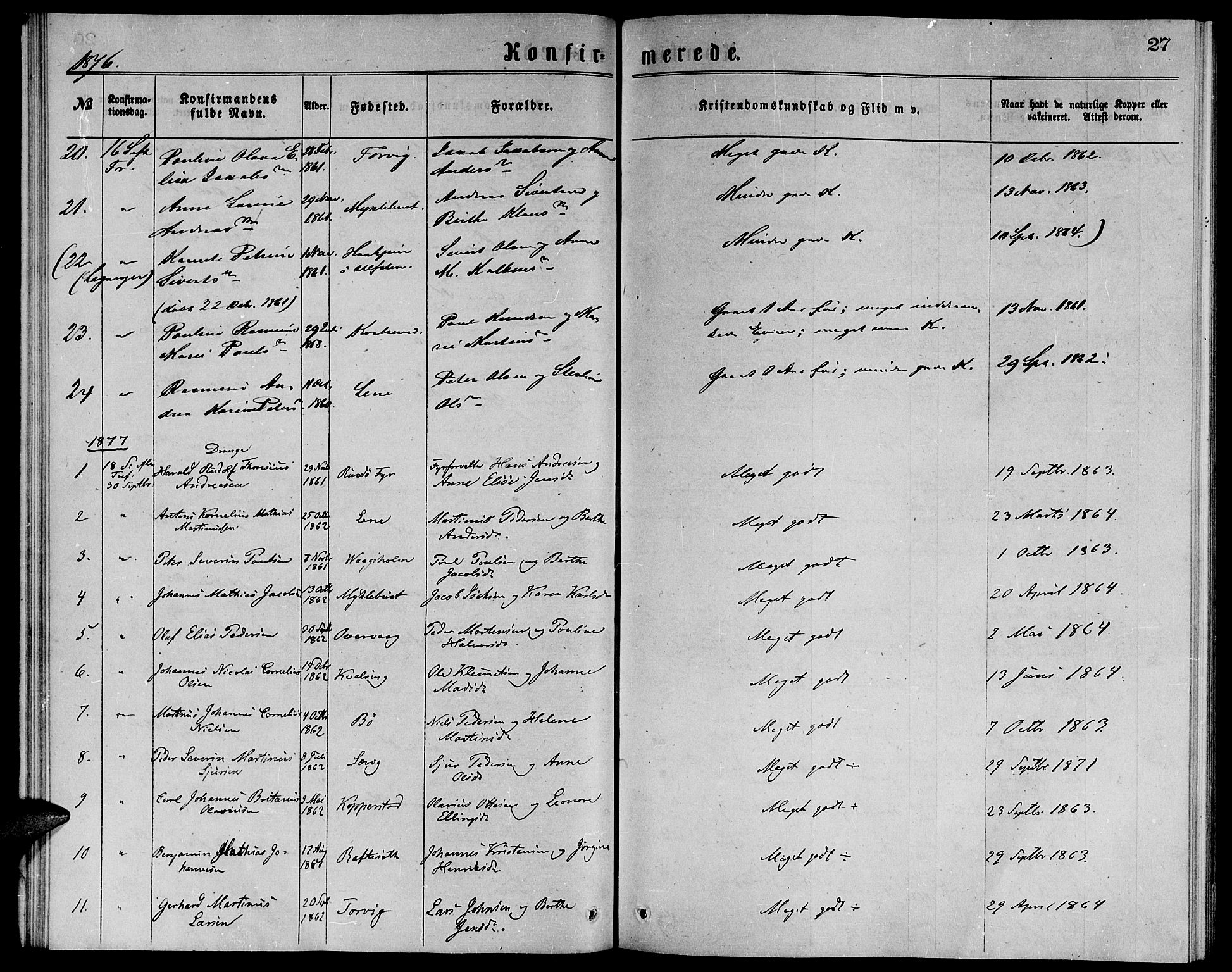 Ministerialprotokoller, klokkerbøker og fødselsregistre - Møre og Romsdal, SAT/A-1454/507/L0072: Ministerialbok nr. 507A07, 1869-1878, s. 27