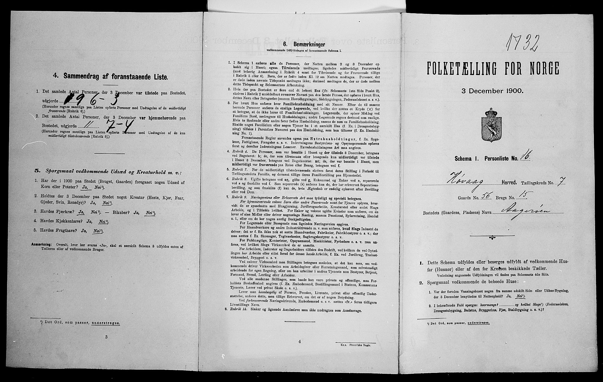 SAK, Folketelling 1900 for 0927 Høvåg herred, 1900, s. 730