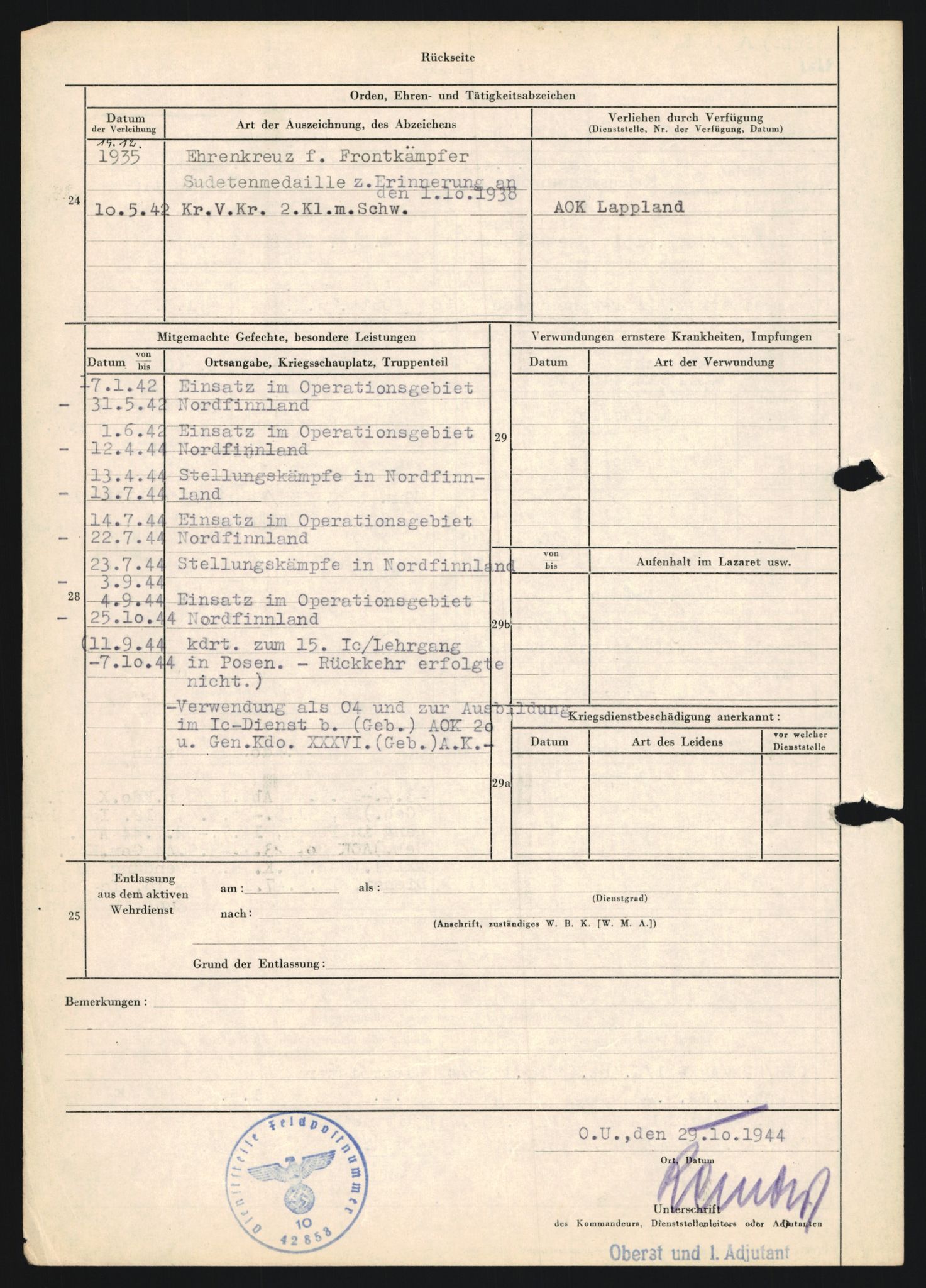 Forsvarets Overkommando. 2 kontor. Arkiv 11.4. Spredte tyske arkivsaker, AV/RA-RAFA-7031/D/Dar/Dara/L0018: Personalbøker, 1940-1945, s. 1048