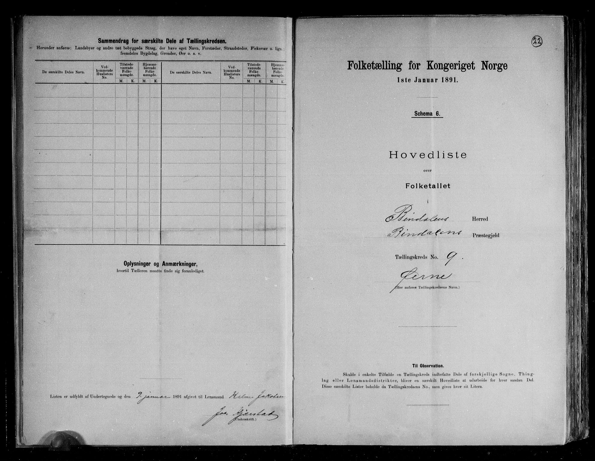 RA, Folketelling 1891 for 1811 Bindal herred, 1891, s. 23