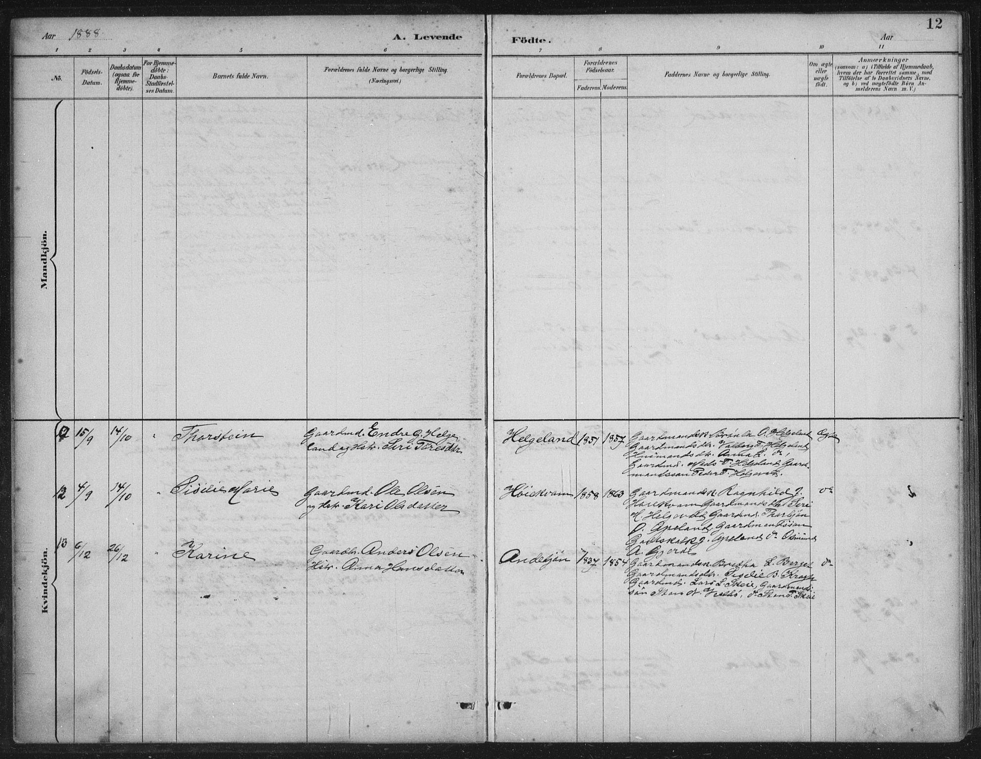 Vikedal sokneprestkontor, AV/SAST-A-101840/01/IV: Ministerialbok nr. A 11, 1884-1933, s. 12