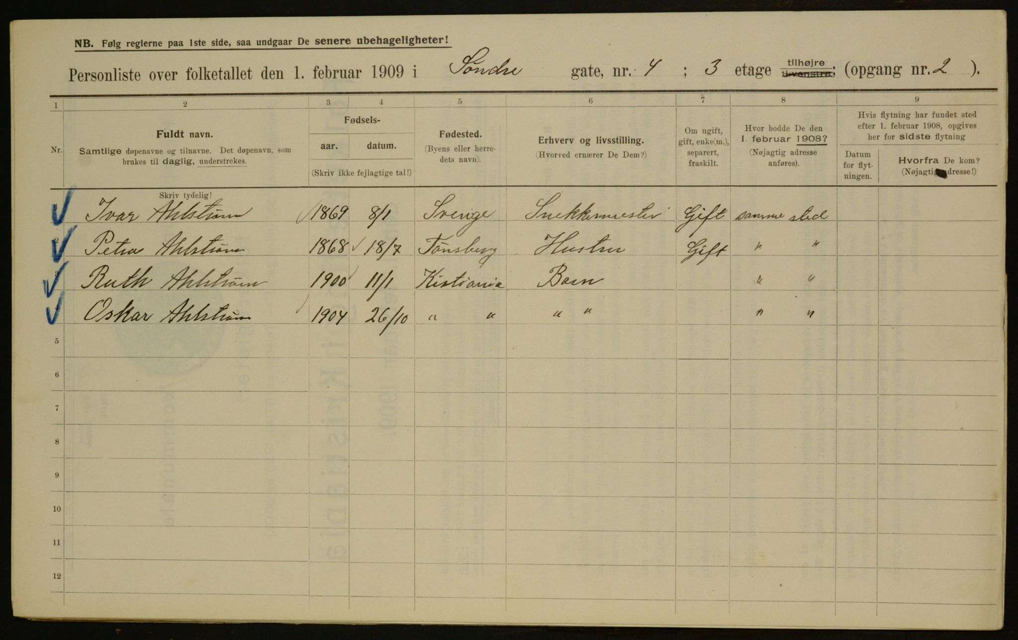 OBA, Kommunal folketelling 1.2.1909 for Kristiania kjøpstad, 1909, s. 96335