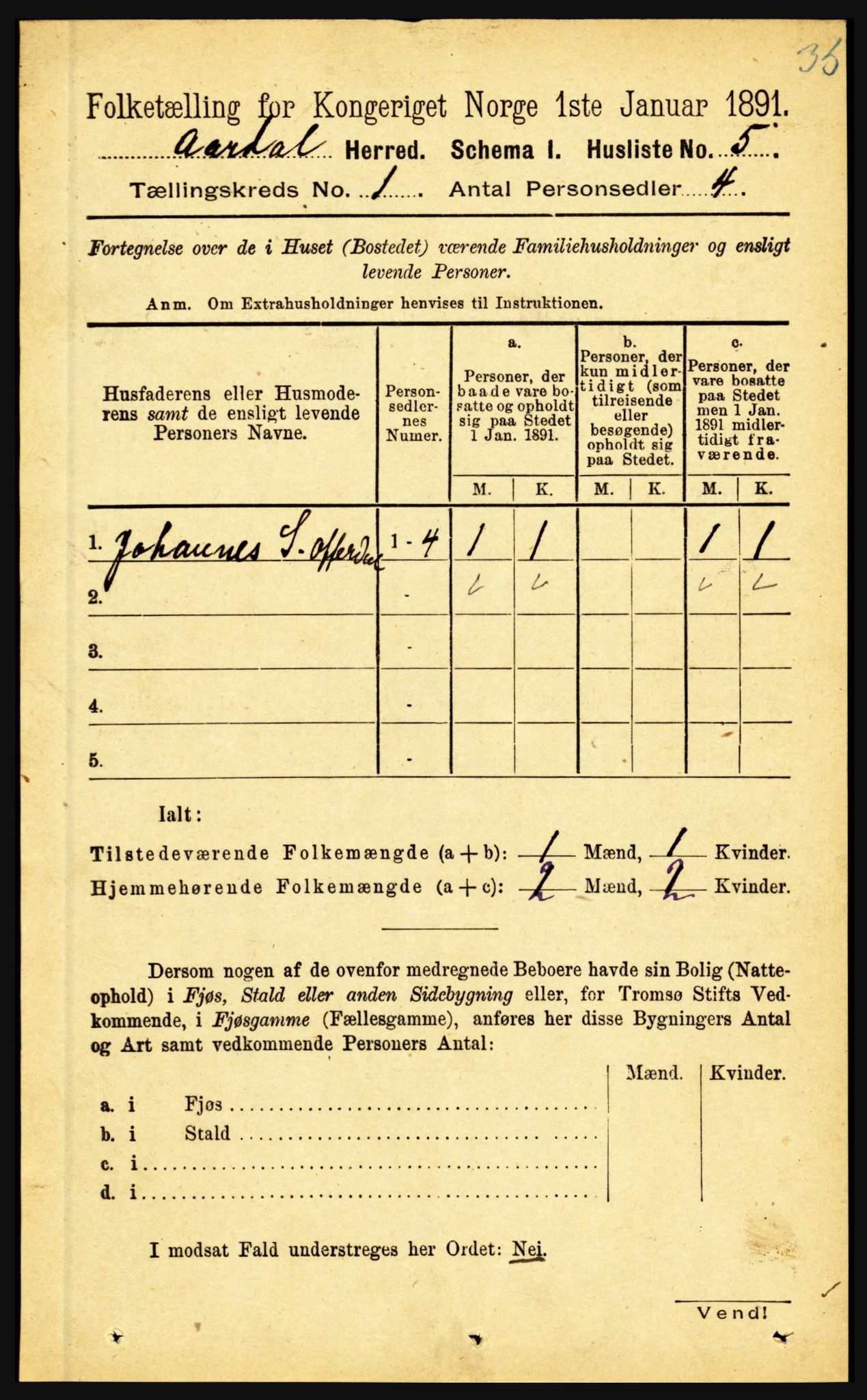 RA, Folketelling 1891 for 1424 Årdal herred, 1891, s. 25