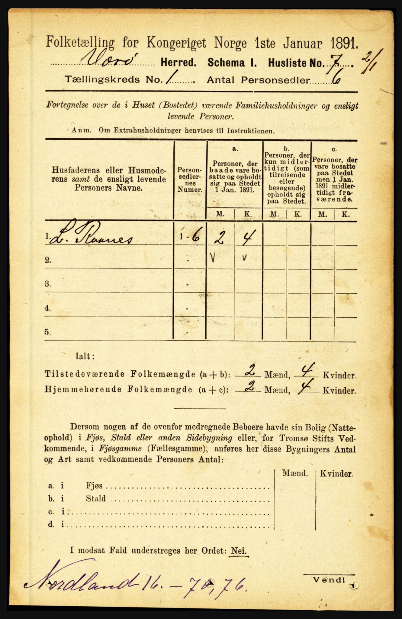 RA, Folketelling 1891 for 1857 Værøy herred, 1891, s. 20