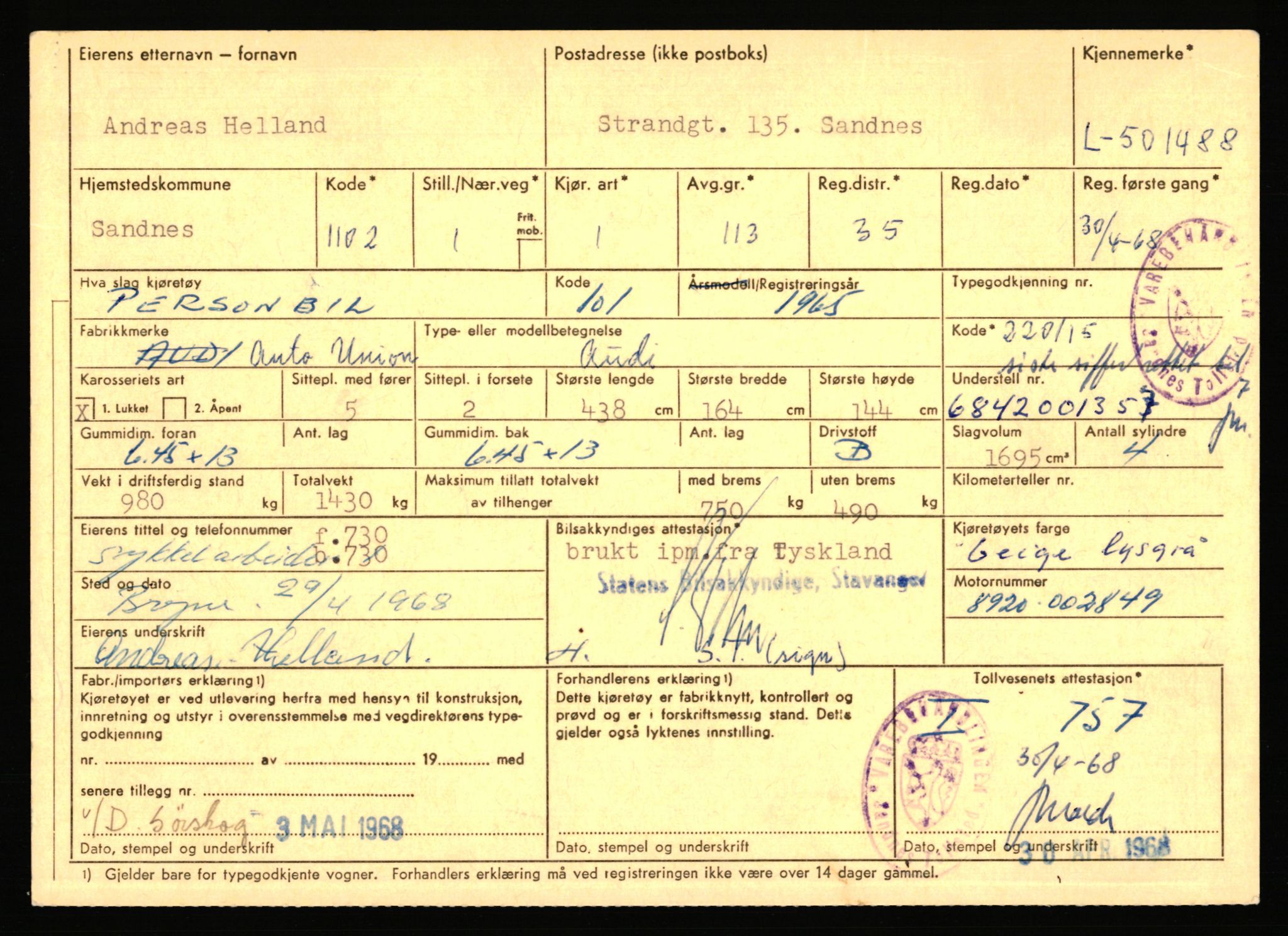 Stavanger trafikkstasjon, AV/SAST-A-101942/0/F/L0077: L-500000 - L-502999, 1930-1971, s. 1007