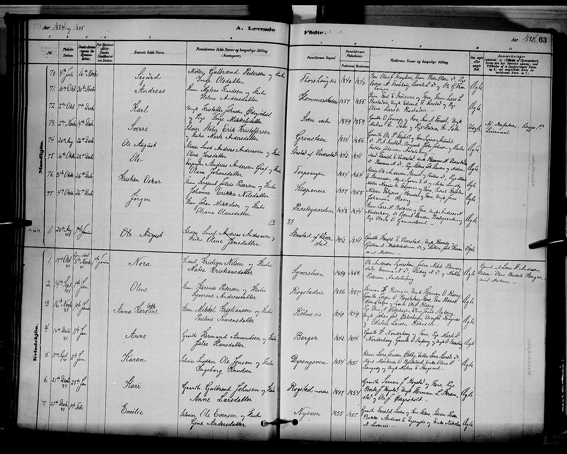 Løten prestekontor, AV/SAH-PREST-022/L/La/L0005: Klokkerbok nr. 5, 1878-1891, s. 63