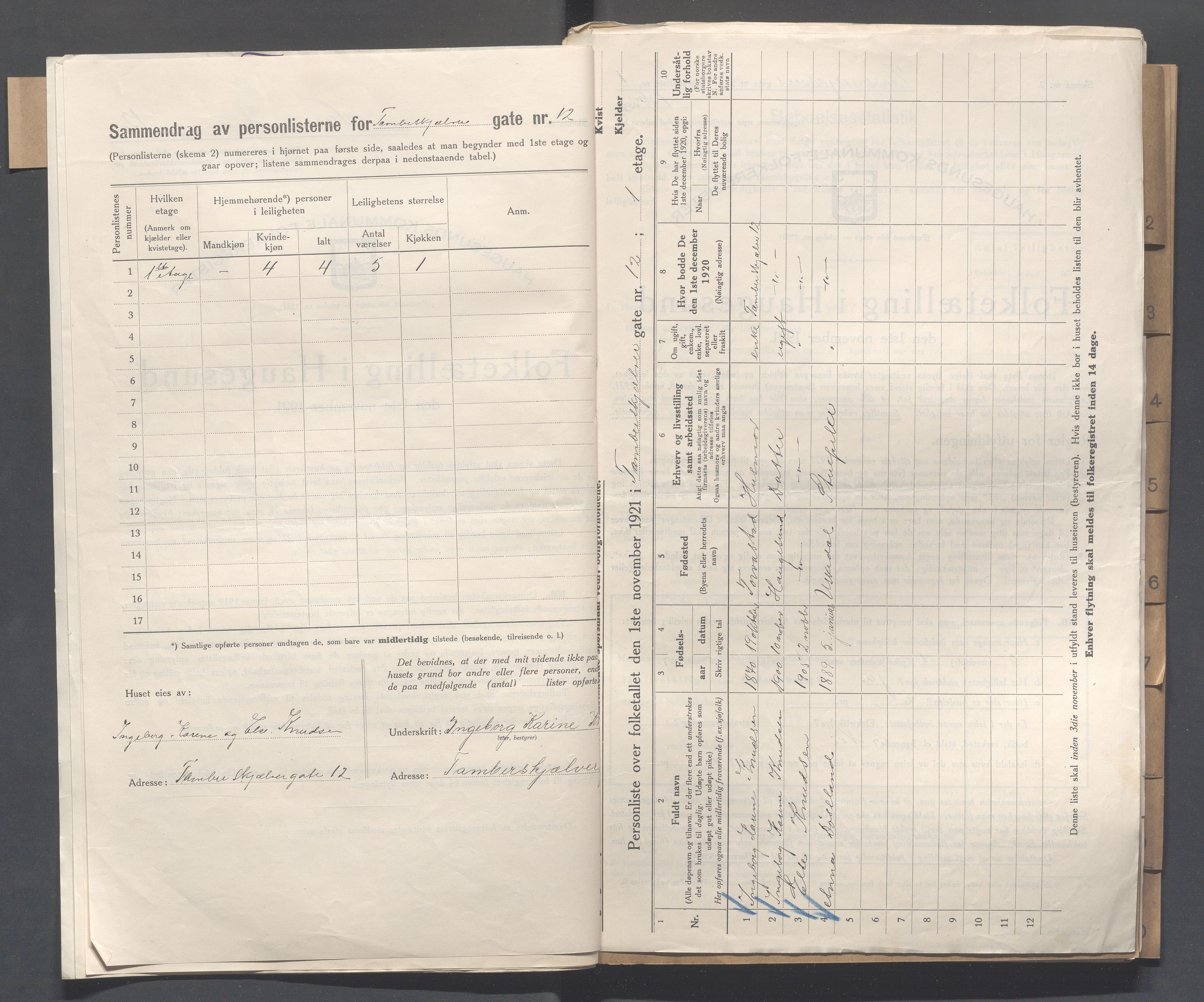 IKAR, Kommunal folketelling 1.11.1921 for Haugesund, 1921, s. 5389