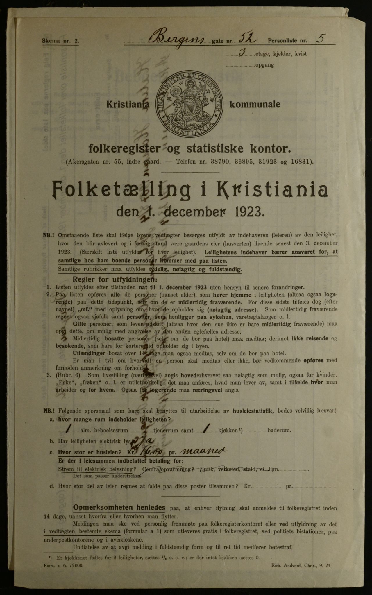 OBA, Kommunal folketelling 1.12.1923 for Kristiania, 1923, s. 4909