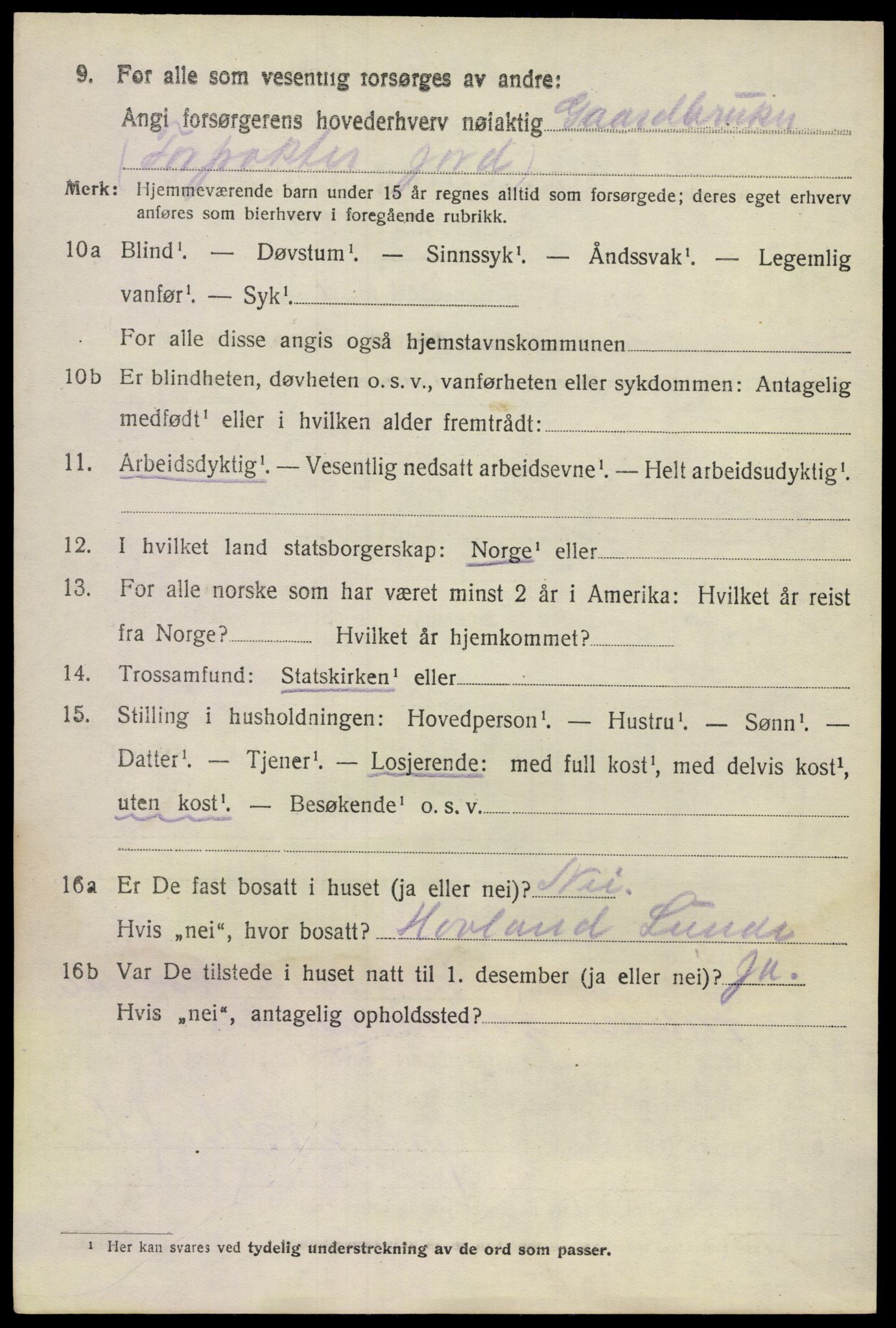 SAKO, Folketelling 1920 for 0820 Lunde herred, 1920, s. 3416