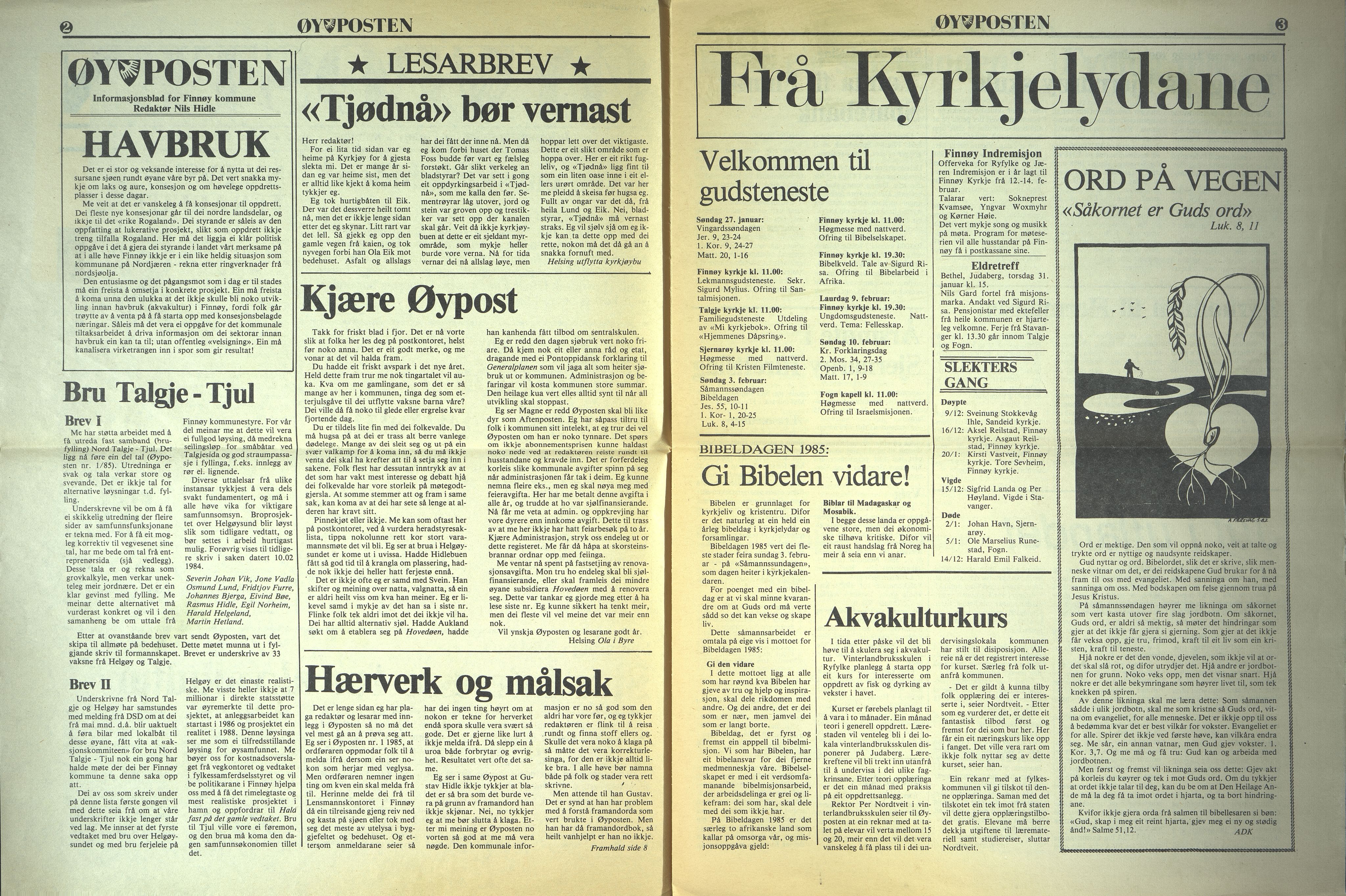 , Finnøy kommune, Øyposten, 1985, 1985