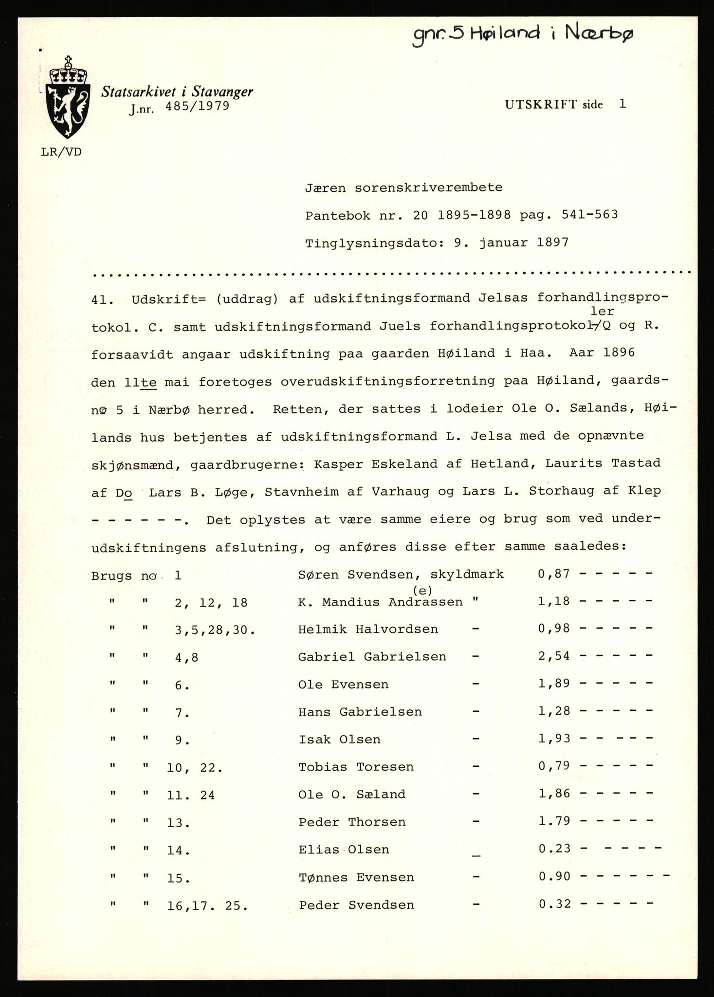 Statsarkivet i Stavanger, AV/SAST-A-101971/03/Y/Yj/L0041: Avskrifter sortert etter gårdsnavn: Hustveit i Vikedal - Høivik indre, 1750-1930, s. 383