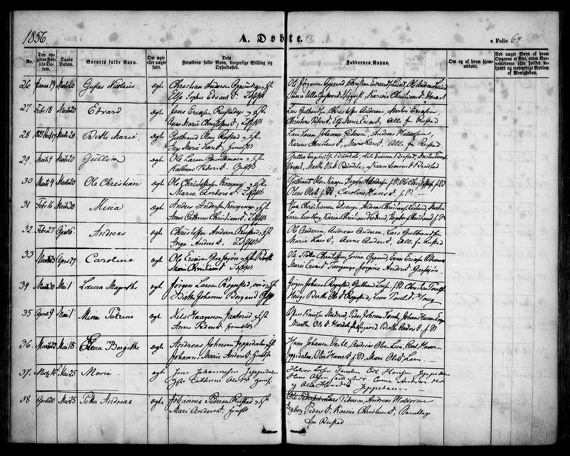 Hurdal prestekontor Kirkebøker, AV/SAO-A-10889/F/Fa/L0005: Ministerialbok nr. I 5, 1846-1859, s. 64