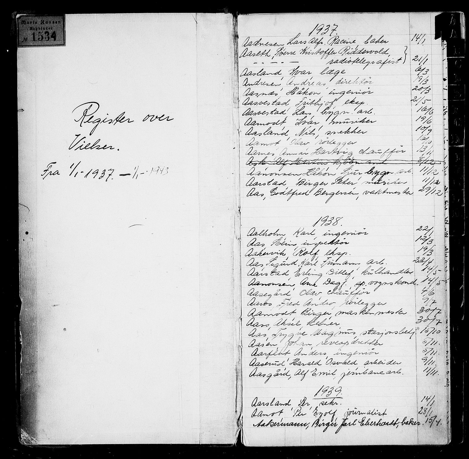 Oslo byfogd avd. I, AV/SAO-A-10220/L/La/L0005: Vigselsregister, 1937-1942, s. 2
