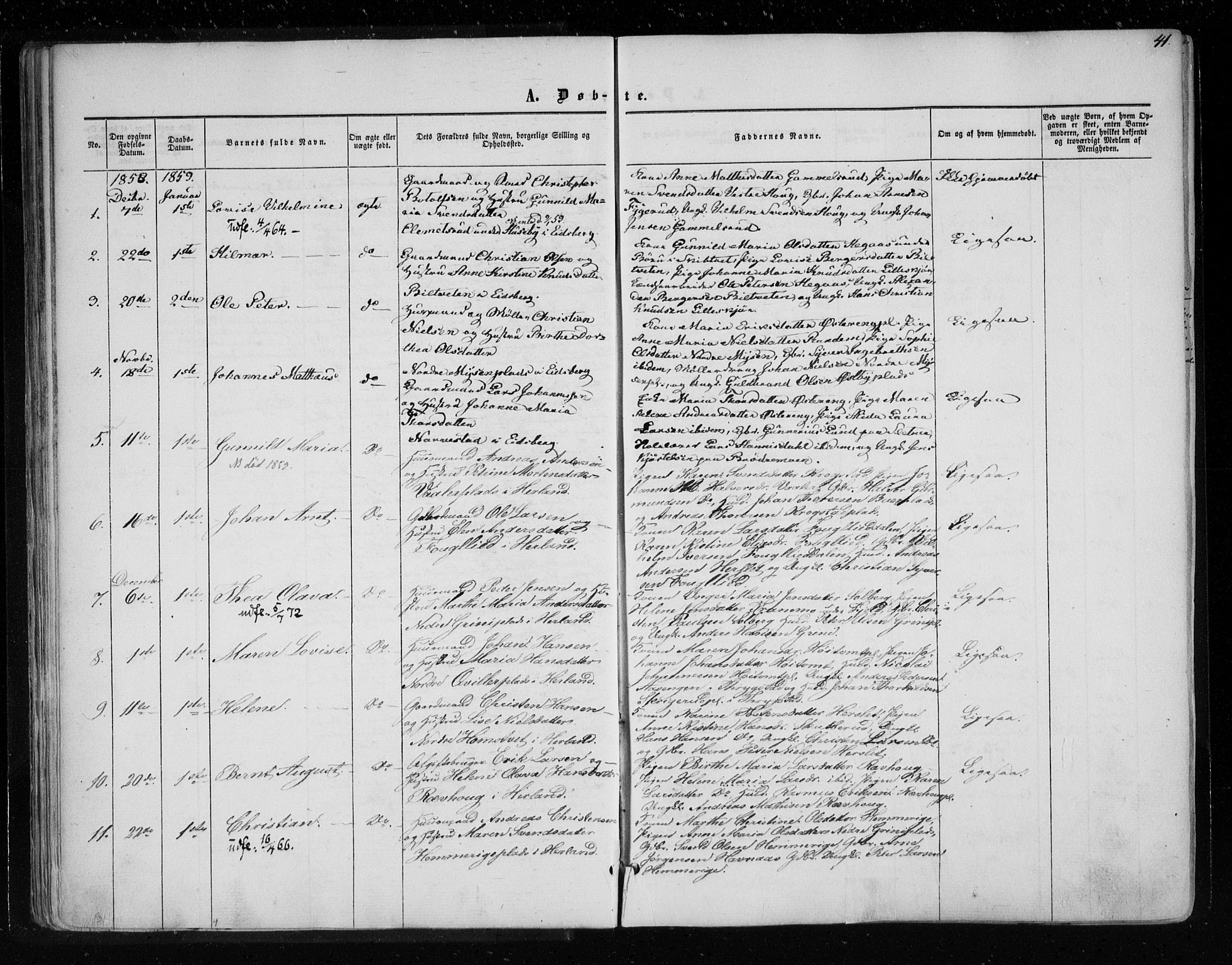 Eidsberg prestekontor Kirkebøker, AV/SAO-A-10905/F/Fa/L0010.a: Ministerialbok nr. I 10A, 1857-1866, s. 41