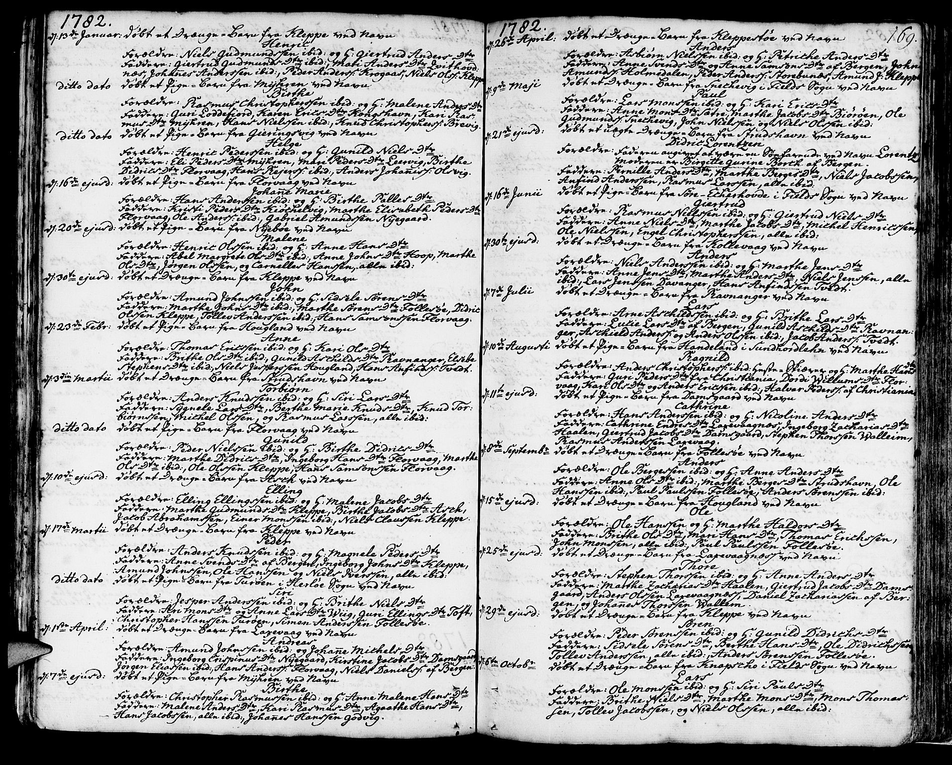 Askøy Sokneprestembete, AV/SAB-A-74101/H/Ha/Haa/Haaa/L0001: Ministerialbok nr. A 1, 1742-1818, s. 169