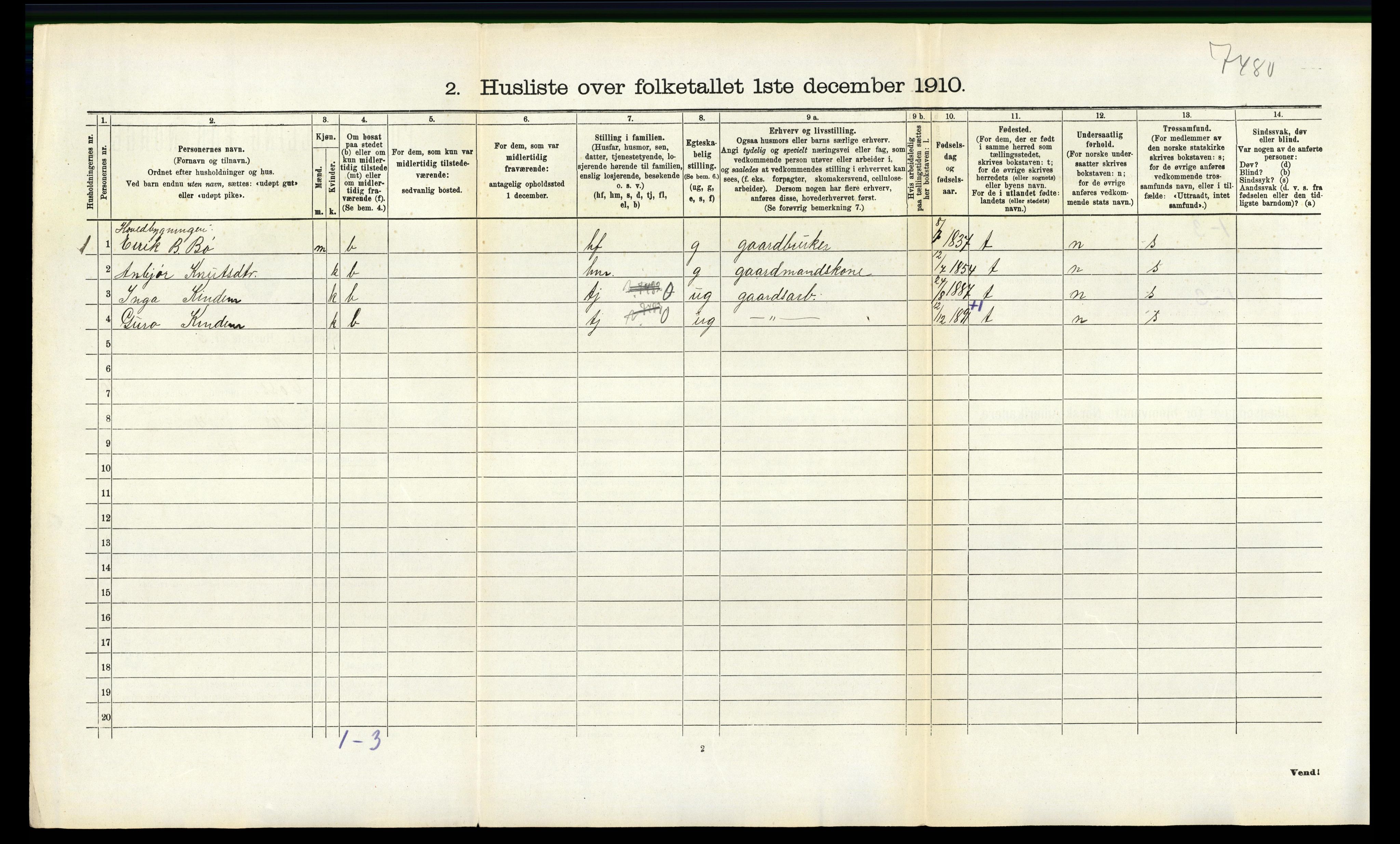 RA, Folketelling 1910 for 1235 Voss herred, 1910, s. 1325