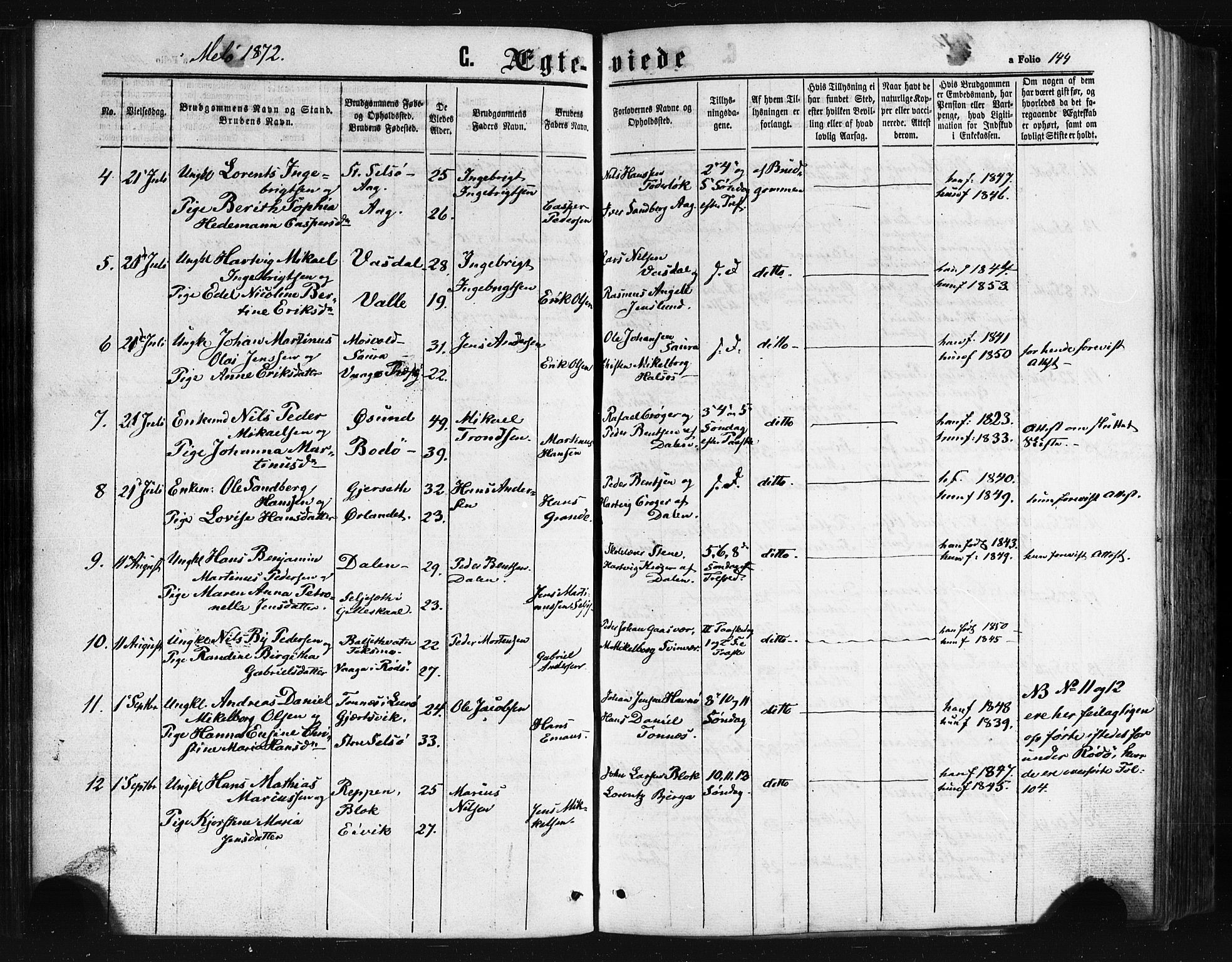 Ministerialprotokoller, klokkerbøker og fødselsregistre - Nordland, AV/SAT-A-1459/841/L0607: Ministerialbok nr. 841A11 /2, 1863-1877, s. 144