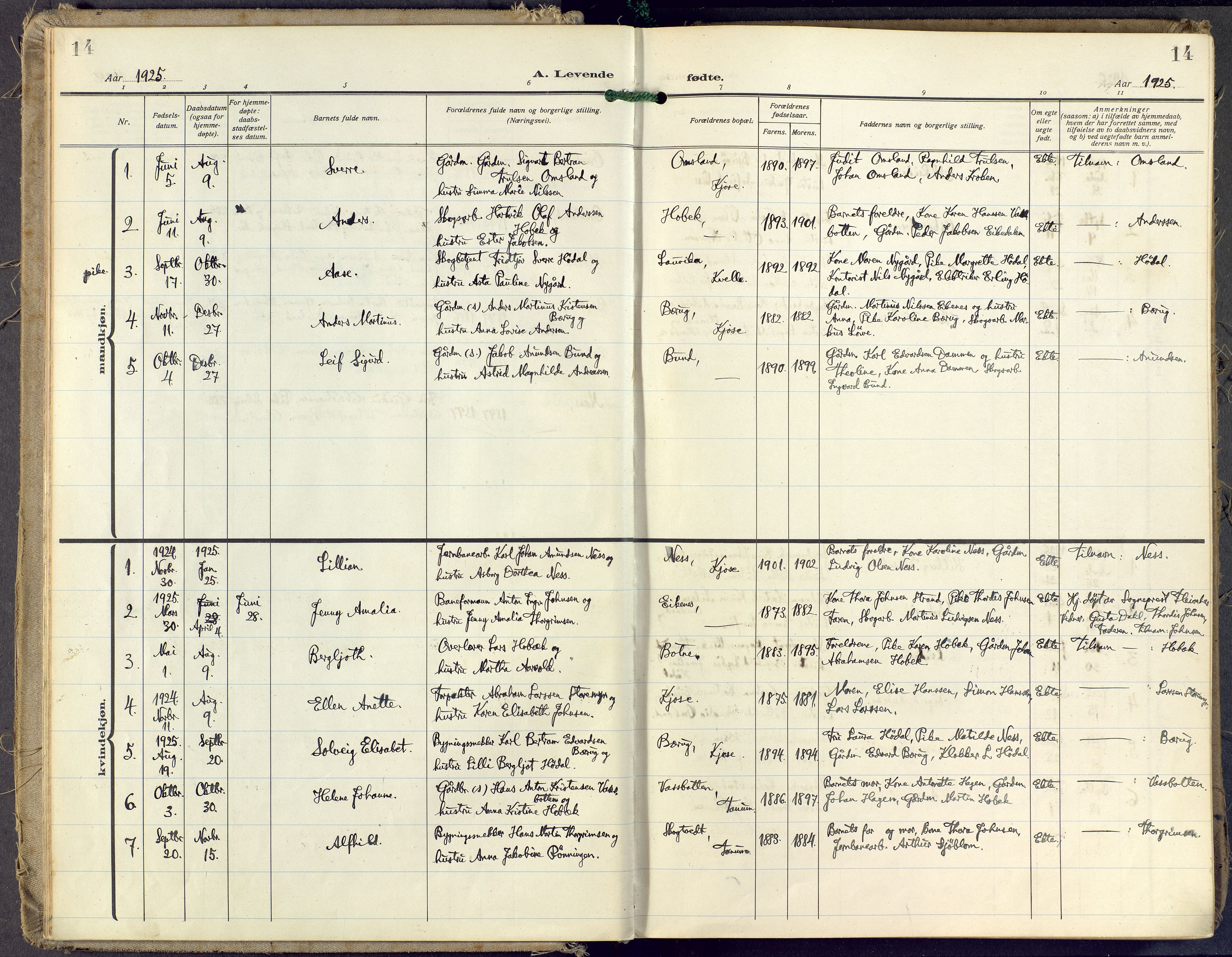 Brunlanes kirkebøker, SAKO/A-342/F/Fd/L0002: Ministerialbok nr. IV 2, 1918-1958, s. 14