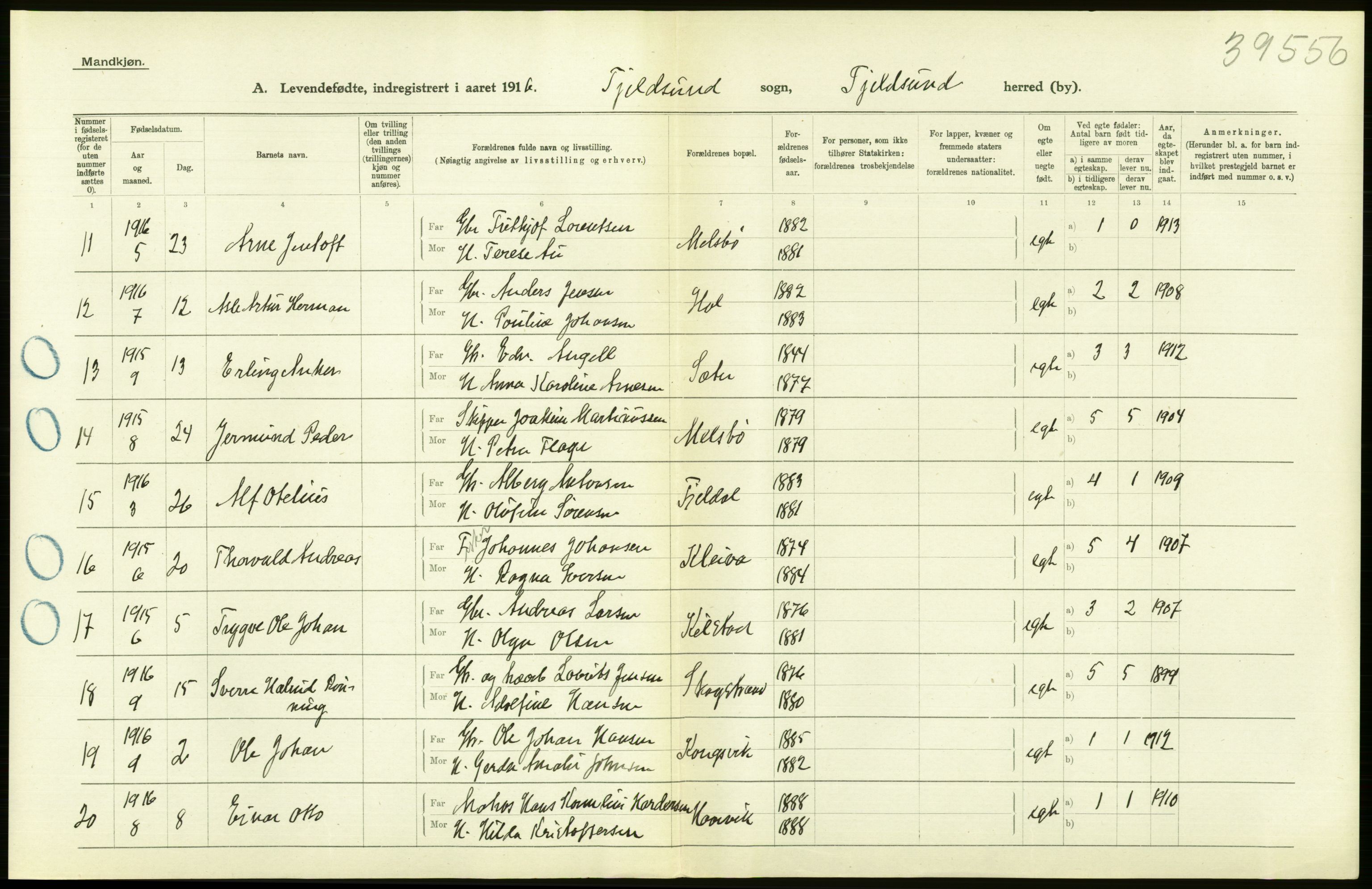 Statistisk sentralbyrå, Sosiodemografiske emner, Befolkning, AV/RA-S-2228/D/Df/Dfb/Dfbf/L0050: Nordlands amt: Levendefødte menn og kvinner. Bygder., 1916, s. 42