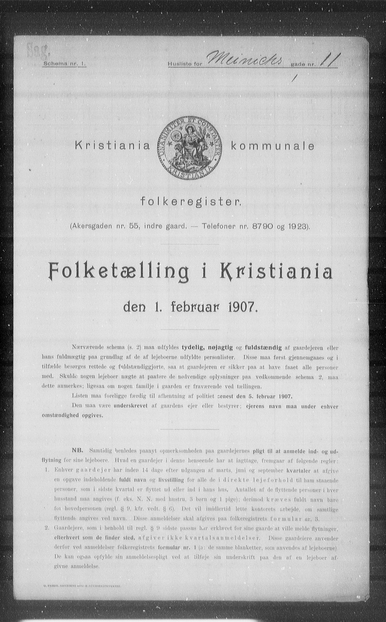 OBA, Kommunal folketelling 1.2.1907 for Kristiania kjøpstad, 1907, s. 33155