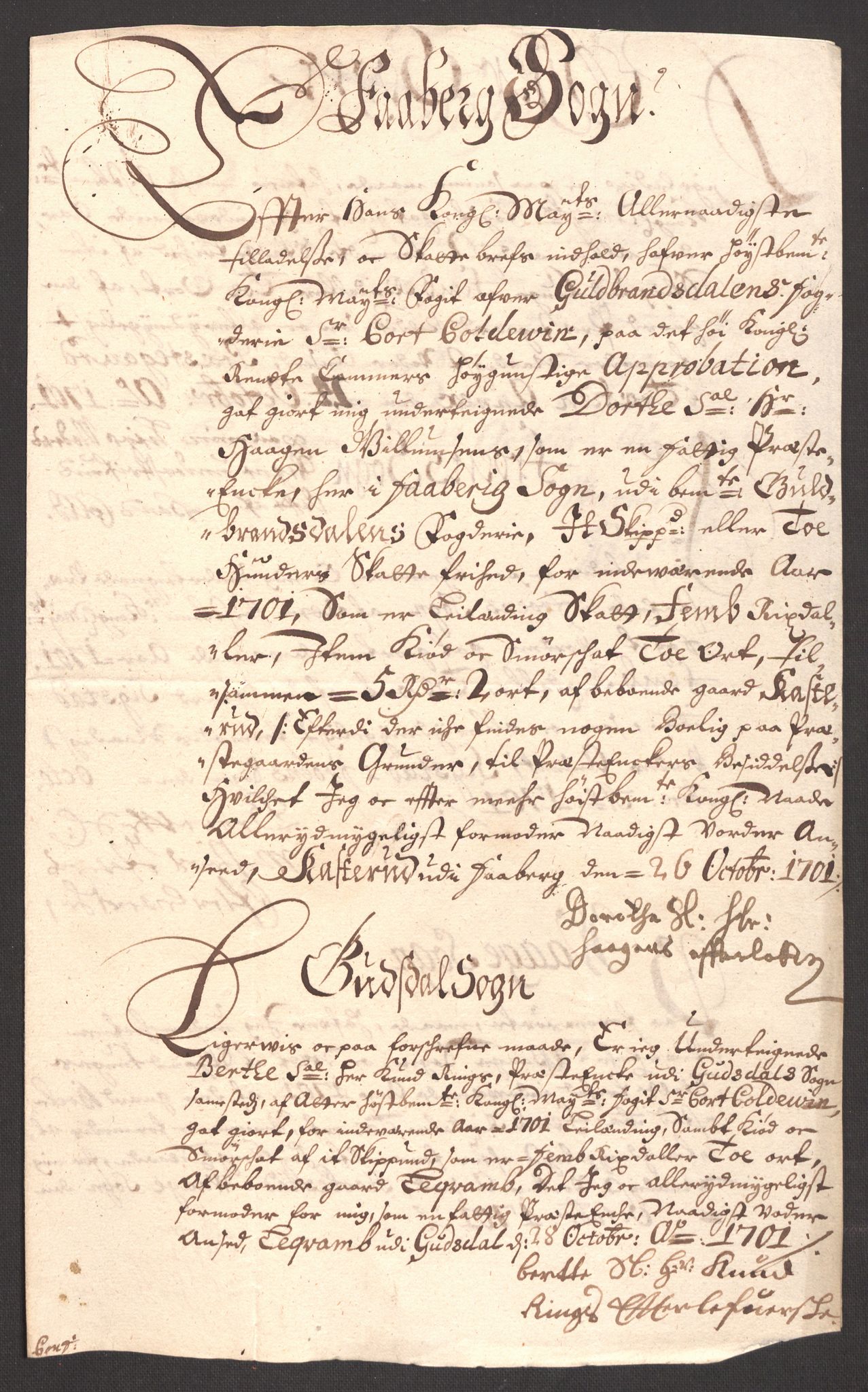 Rentekammeret inntil 1814, Reviderte regnskaper, Fogderegnskap, RA/EA-4092/R17/L1174: Fogderegnskap Gudbrandsdal, 1701, s. 139